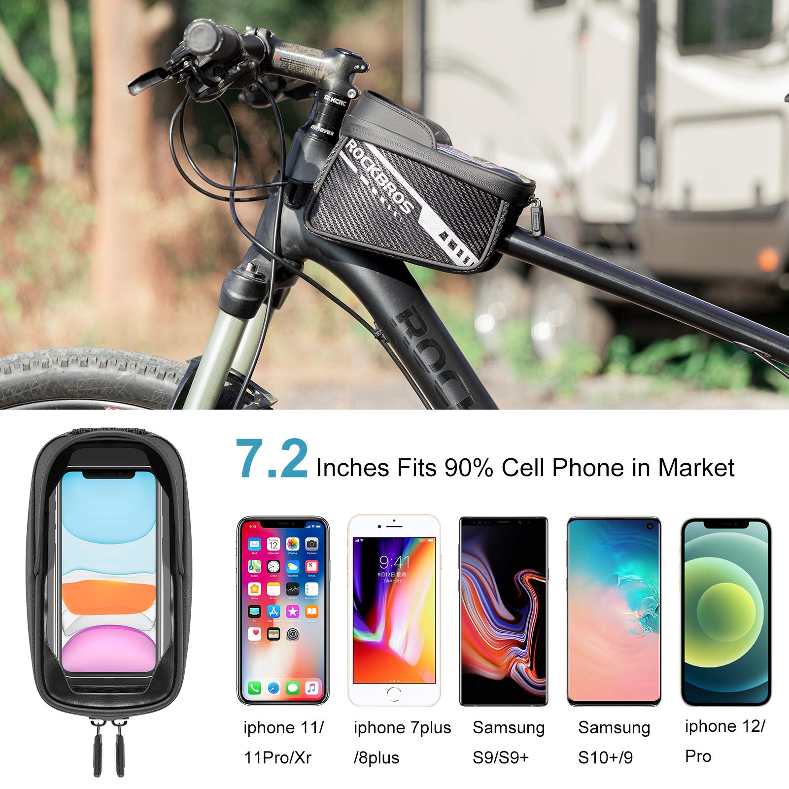 ROCKBROS Bike Phone Front Frame Bag Top Tube Bicycle Handlebar Bag Below 7.2”
