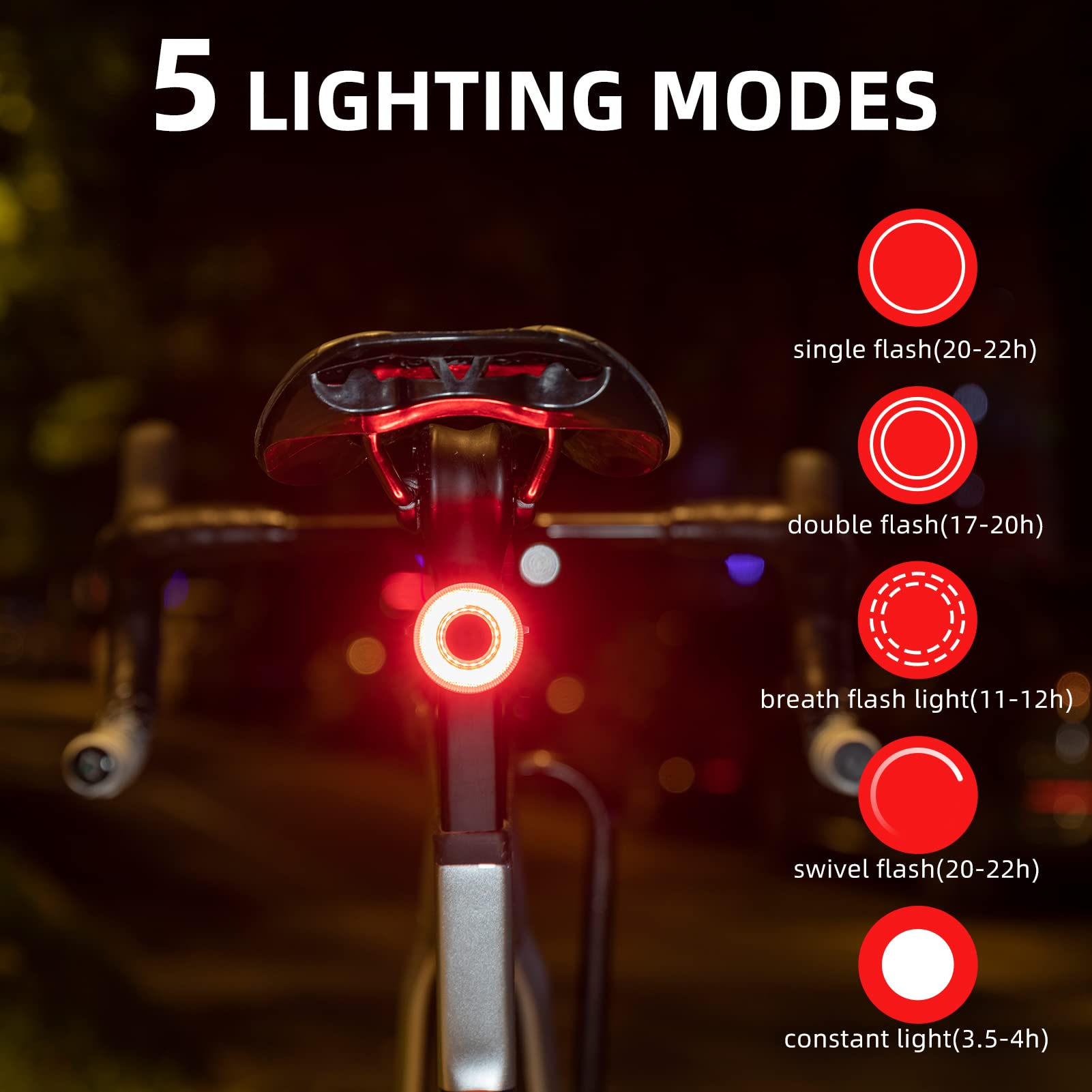 ROCKBROS Smart Bike Rear Tail Light IPX7 Waterproof Break Sensing Auto On/Off Rechargeable