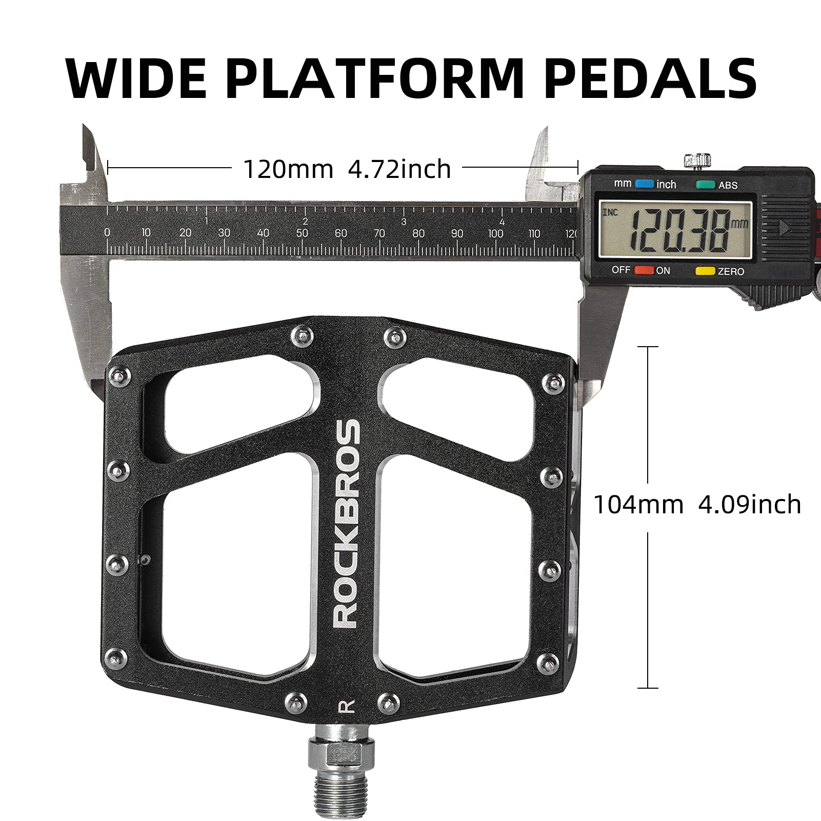 ROCKBROS Aluminum Wide Platform Mountain Bike Pedals with Grippy Pins - ROCKBROS