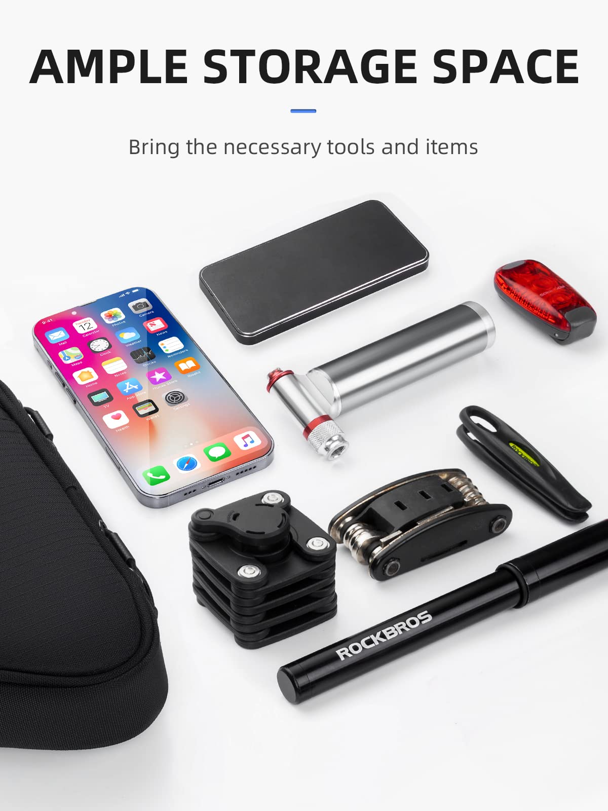 ROCKBROS Reflective Bike Frame Bag with Mesh Side Pockets, 1.5L - ROCKBROS