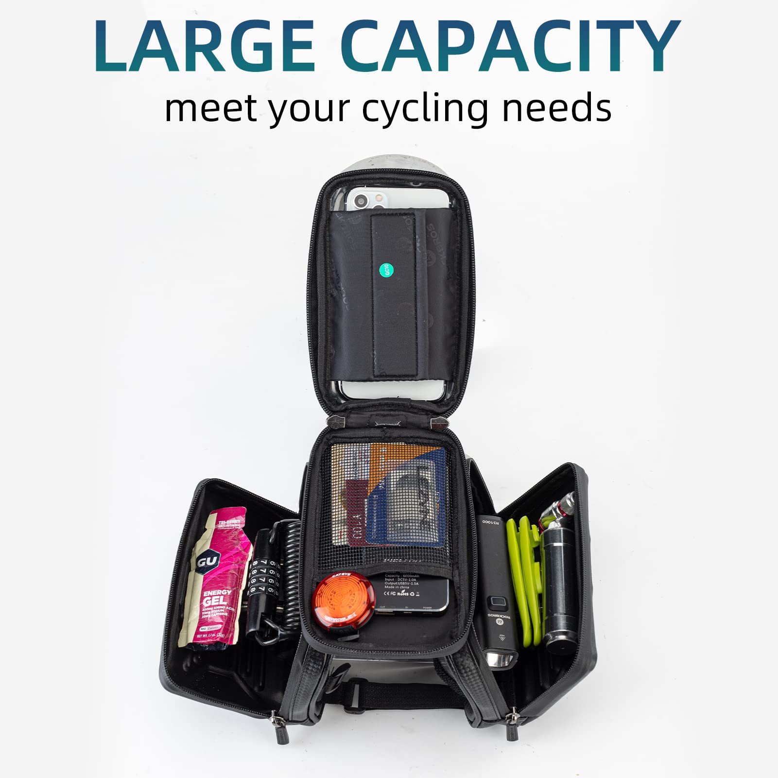 ROCKBROS Bike Waterproof Front Frame Pouch Top Tube Handlebar Bag Below 6.2”/5.8”