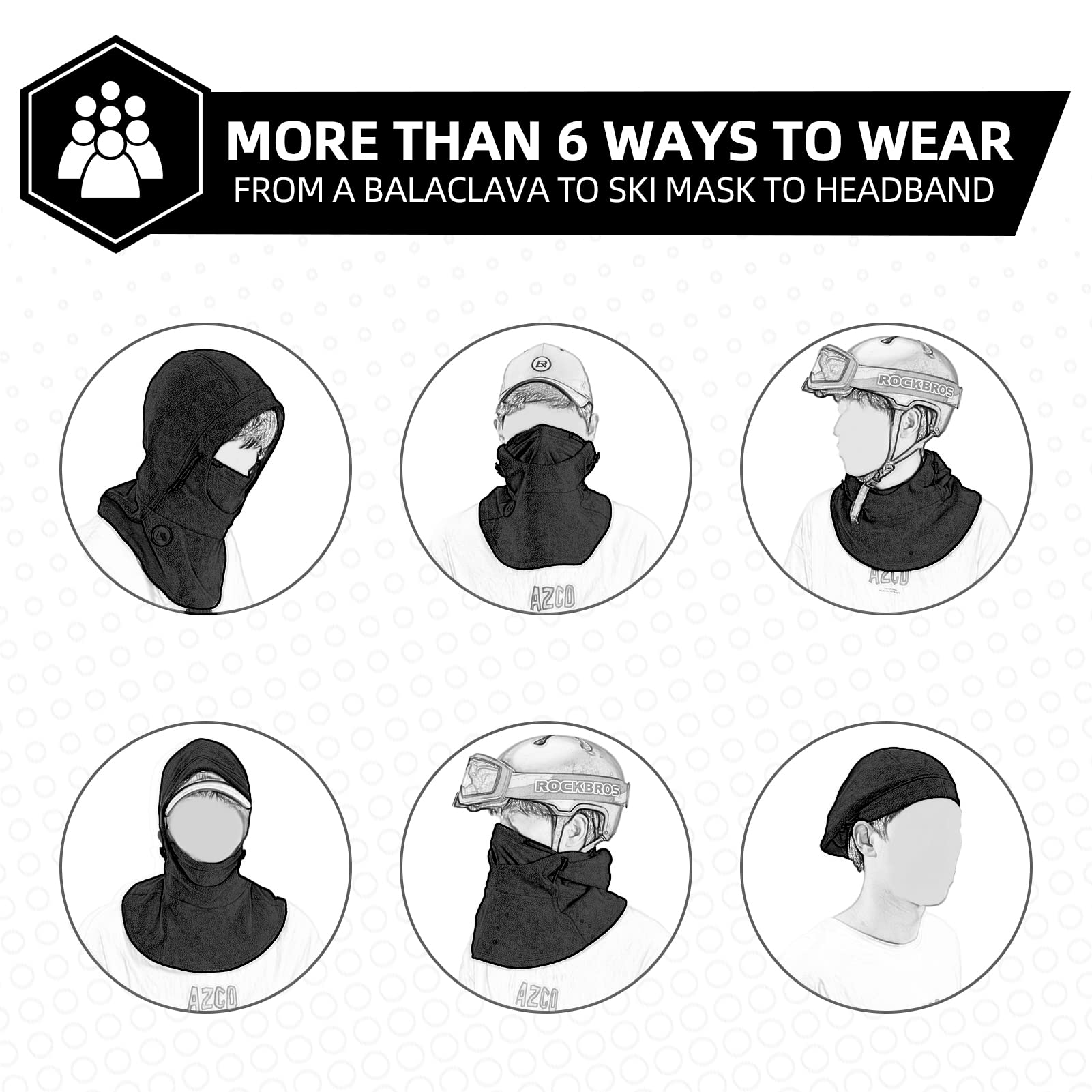 ROCKBROS Ski Mask Thermal Fleece Balaclava Winter Face Cover for Men Women - ROCKBROS