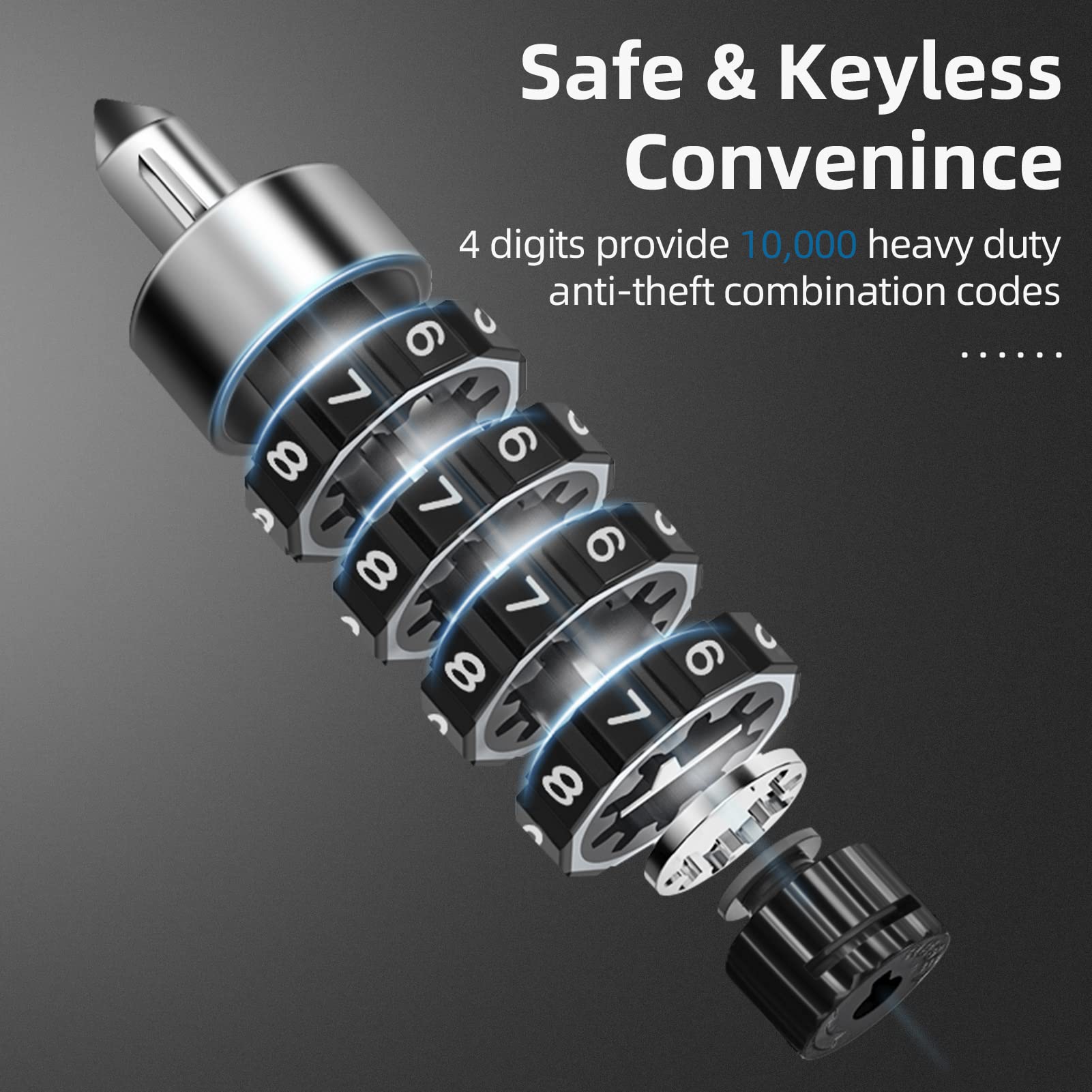 ROCKBROS 3.2FT Heavy Duty Bike Chain Lock Anti-Theft Security Lock Resettable Combination 2 Keys