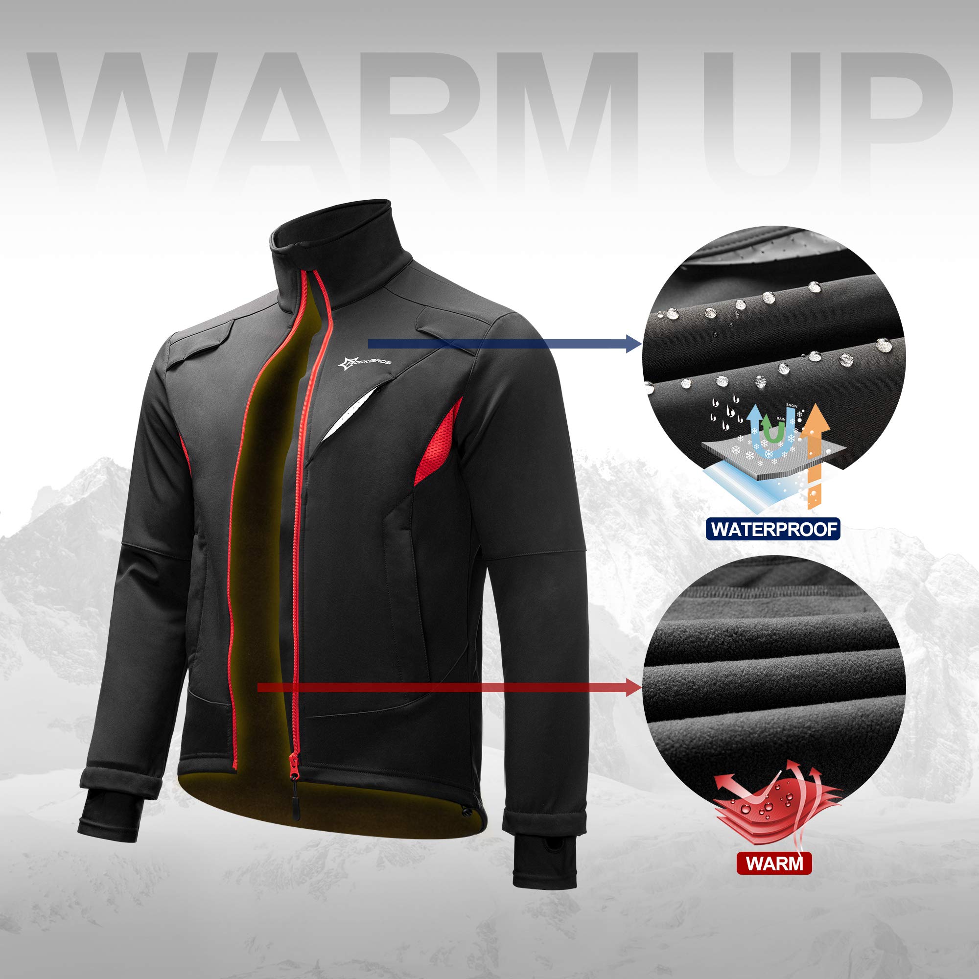 ROCKBROS Winter Cycling Jacket Thermal Fleece Windproof Jacket Running Biking Hiking - ROCKBROS