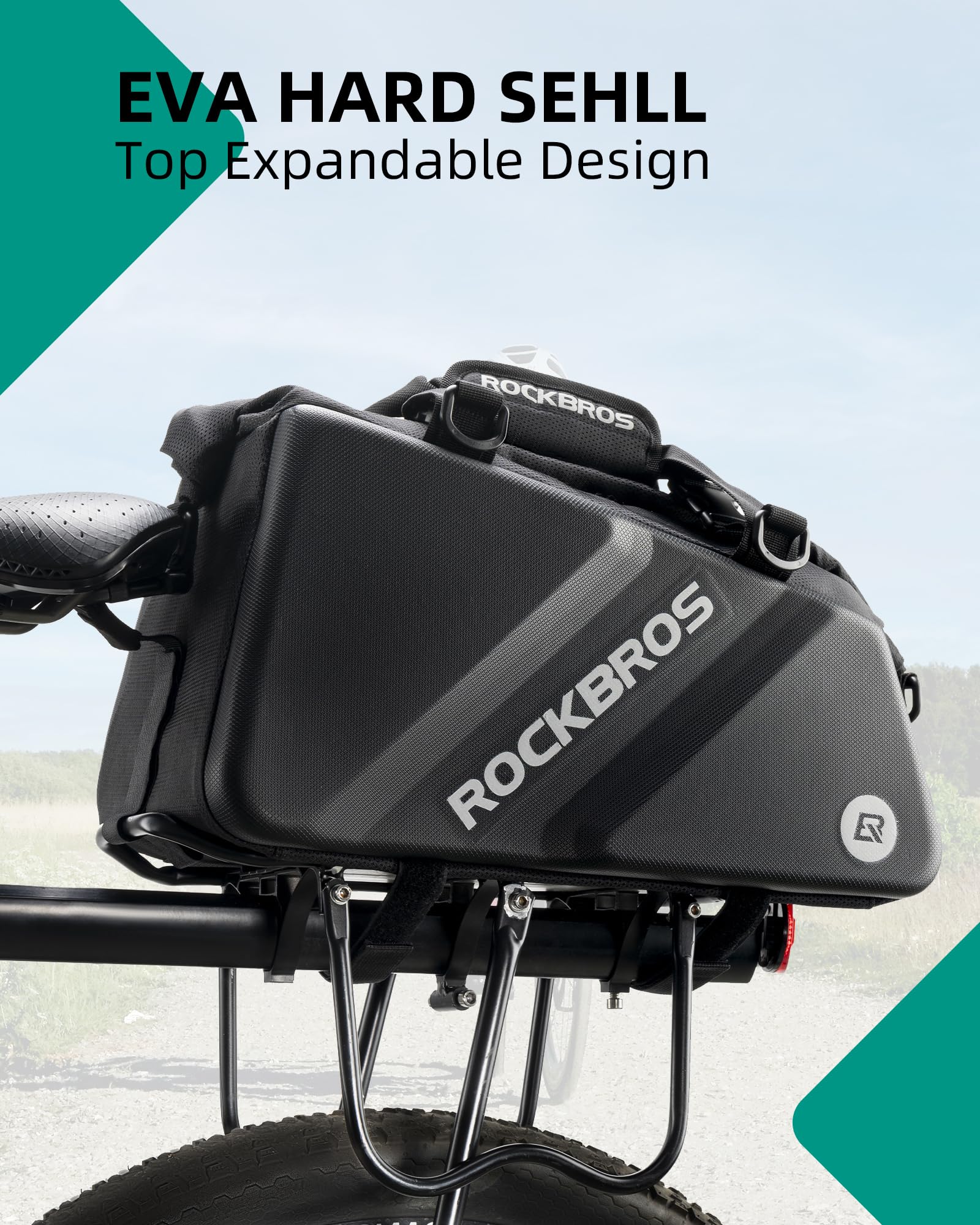 ROCKBROS Bike Trunk Bag Top Expandable Rear Rack Bag, EVA Hard Shell - ROCKBROS