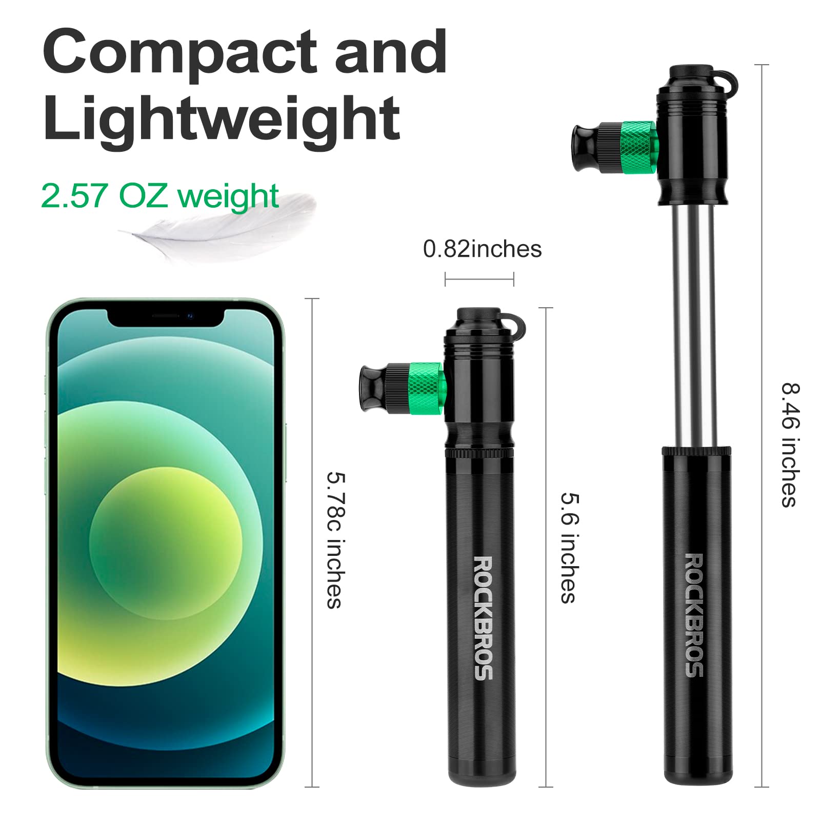 ROCKBROS Mini Bike 110PSI Hand Tire Pump and CO2  No CO2 Cartridges Included - ROCKBROS