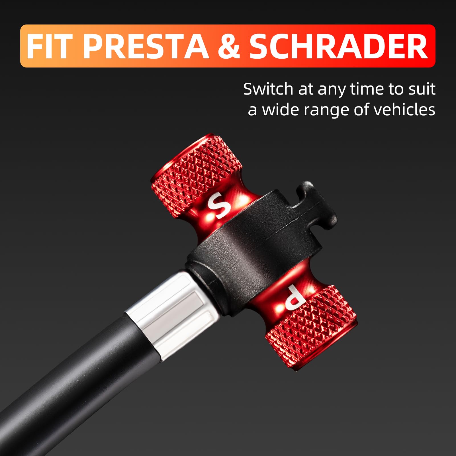 ROCKBROS Mini Bike Tire Pump Portable with Hidden Pressure Gauge Fits Valves 220PSI - ROCKBROS