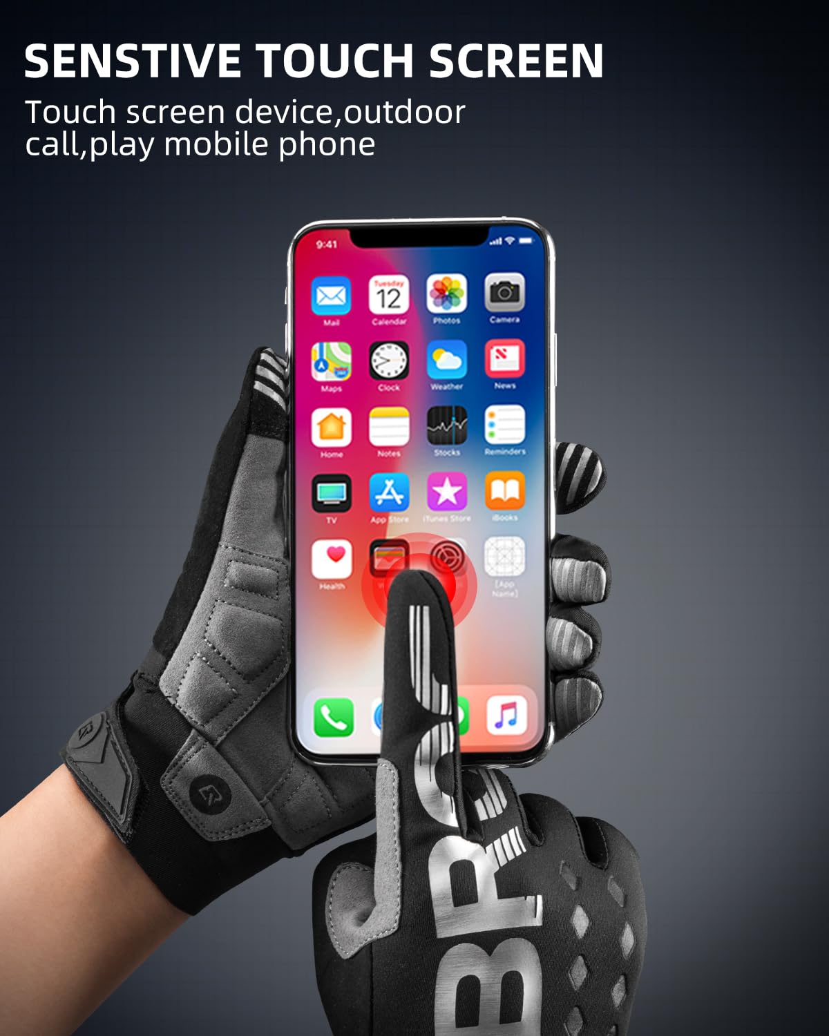 ROCKBROS Full Finger Cycling Gloves, Motorcycle Mountain Bike Gloves for Men