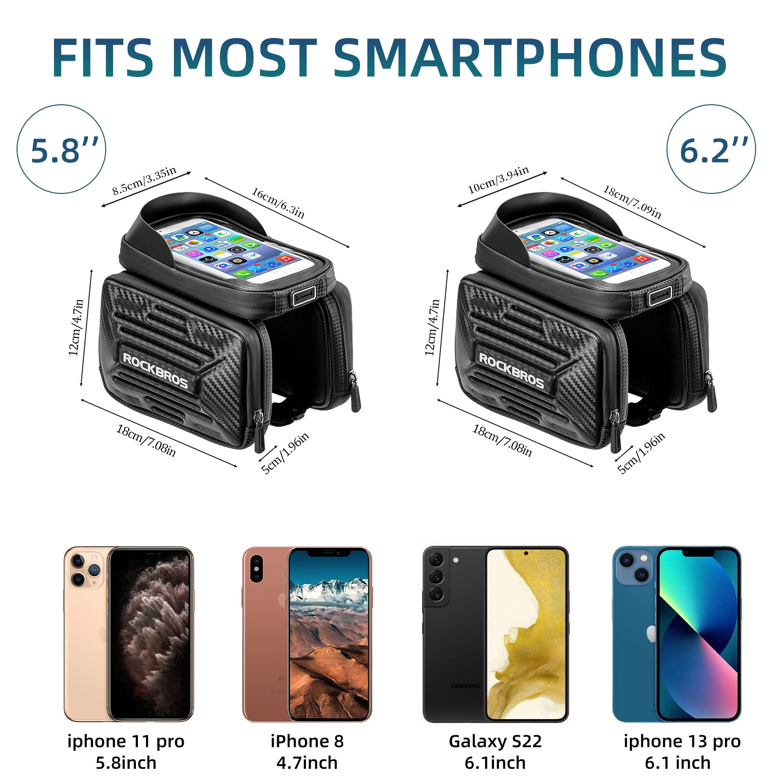 ROCKBROS Bike Waterproof Front Frame Pouch Top Tube Handlebar Bag Below 6.2”/5.8”