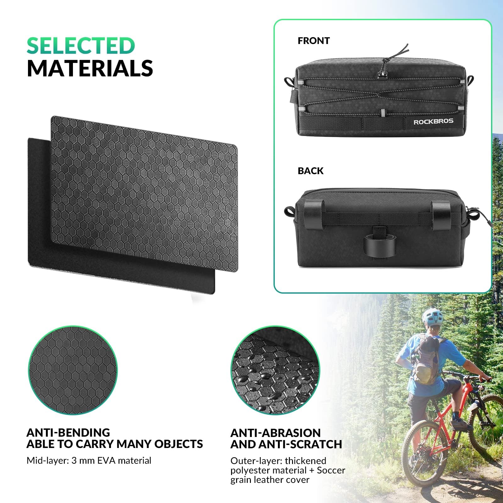 ROCKBROS Waterproof Bike Handlebar Bag Front Frame Storage Bag with Shoulder Strap