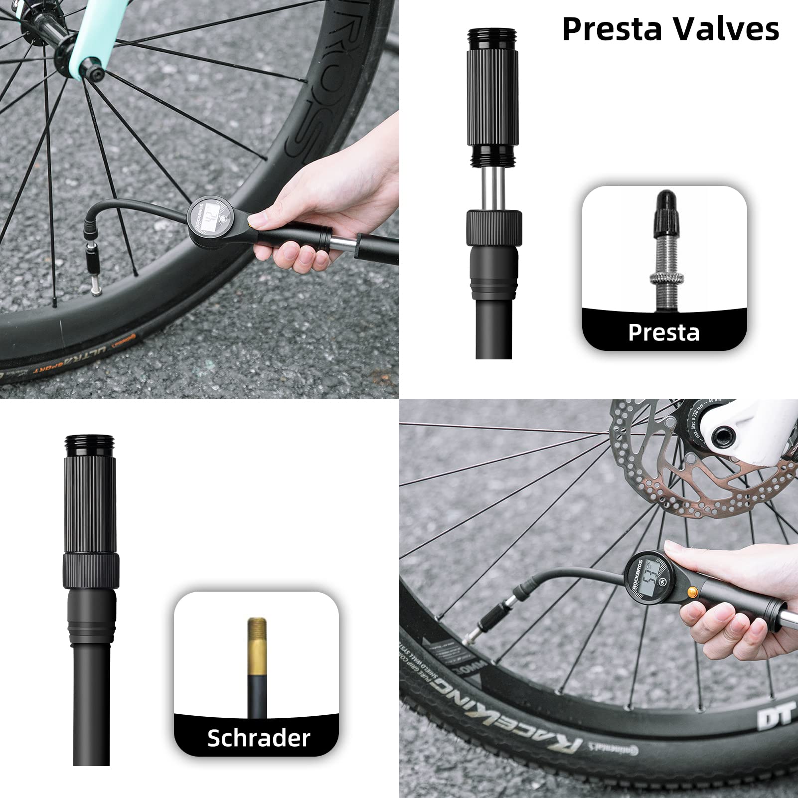 ROCKBROS Bike Tire/Shock Pump 320PSI High Pressure - ROCKBROS