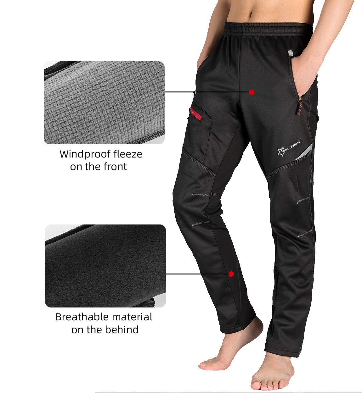 ROCKBROS Men's Windproof Thermal Cycling Pants - Winter Fleece for Biking, Running, Hiking - ROCKBROS