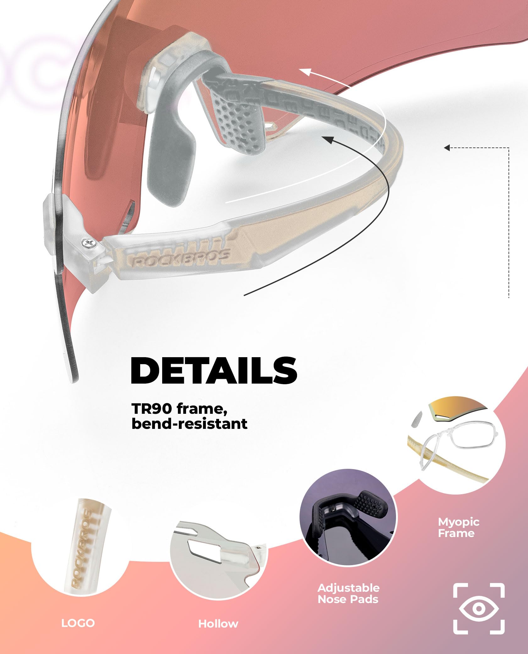 ROCKBROS Cycling Glasses Bike Photochromic MTB Sunglasses for Men TR90