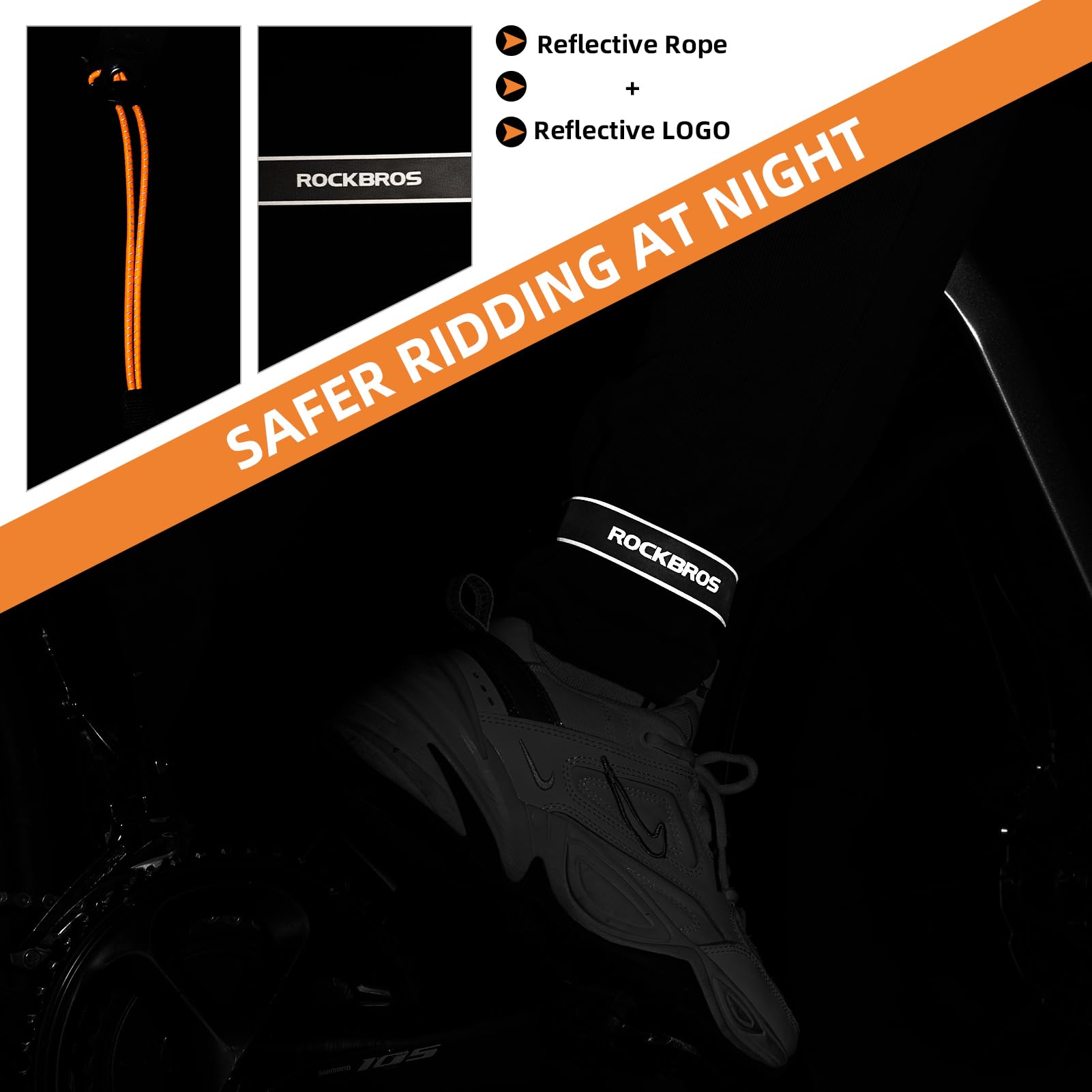 ROCKBROS Reflective Cycling Ankle Bands - Adjustable Pant Leg Straps