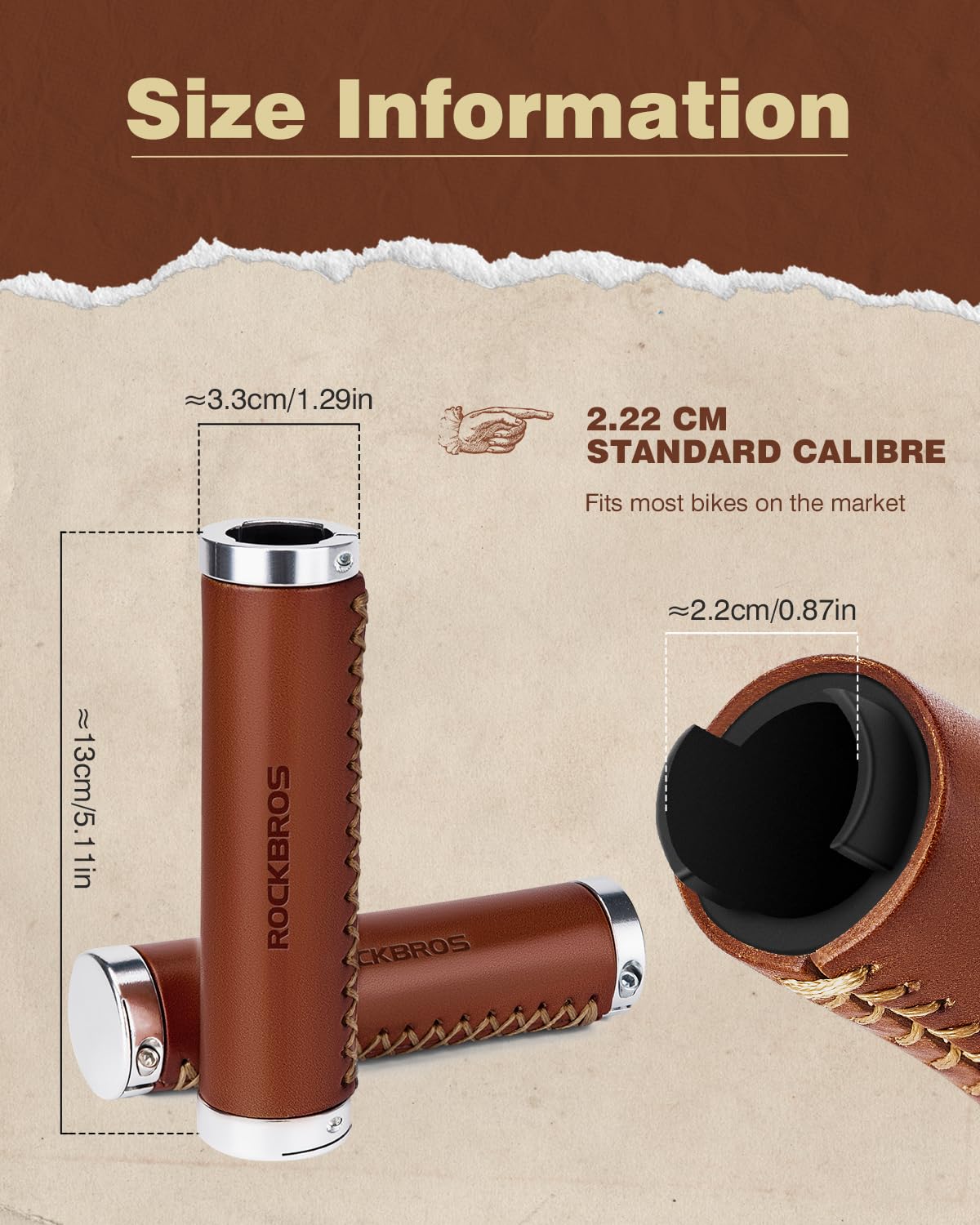 ROCKBROS Leather Vintage Mountain Bike Folding Bike Handlebar Grips 22.2mm