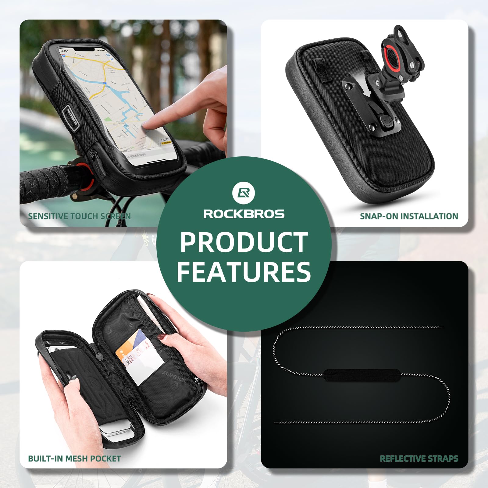 ROCKBROS Bike Phone Mount Bag 270°Rotatable Quick Release Bike Phone Holder Handlebar Bag - ROCKBROS