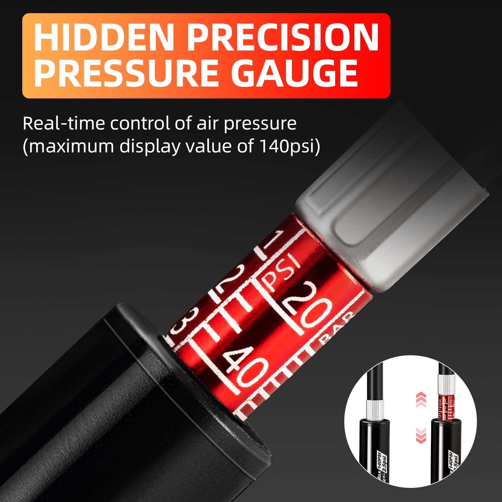 ROCKBROS Mini Bike Tire Pump Portable with Hidden Pressure Gauge Fits Valves 220PSI - ROCKBROS