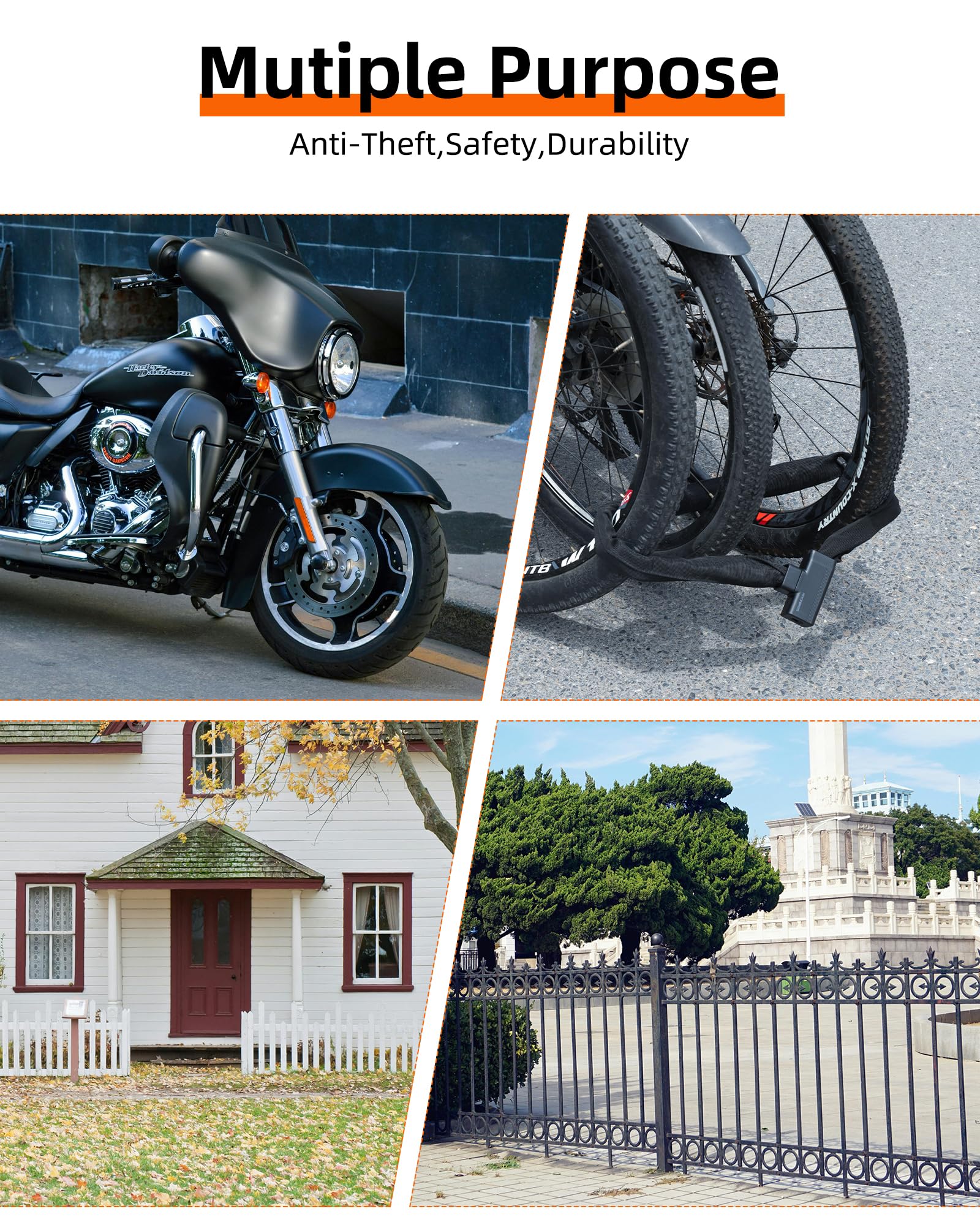 ROCKBROS 8mm Heavy Duty Anti-Theft Bike Chain Lock with Key - 3 Feet Long