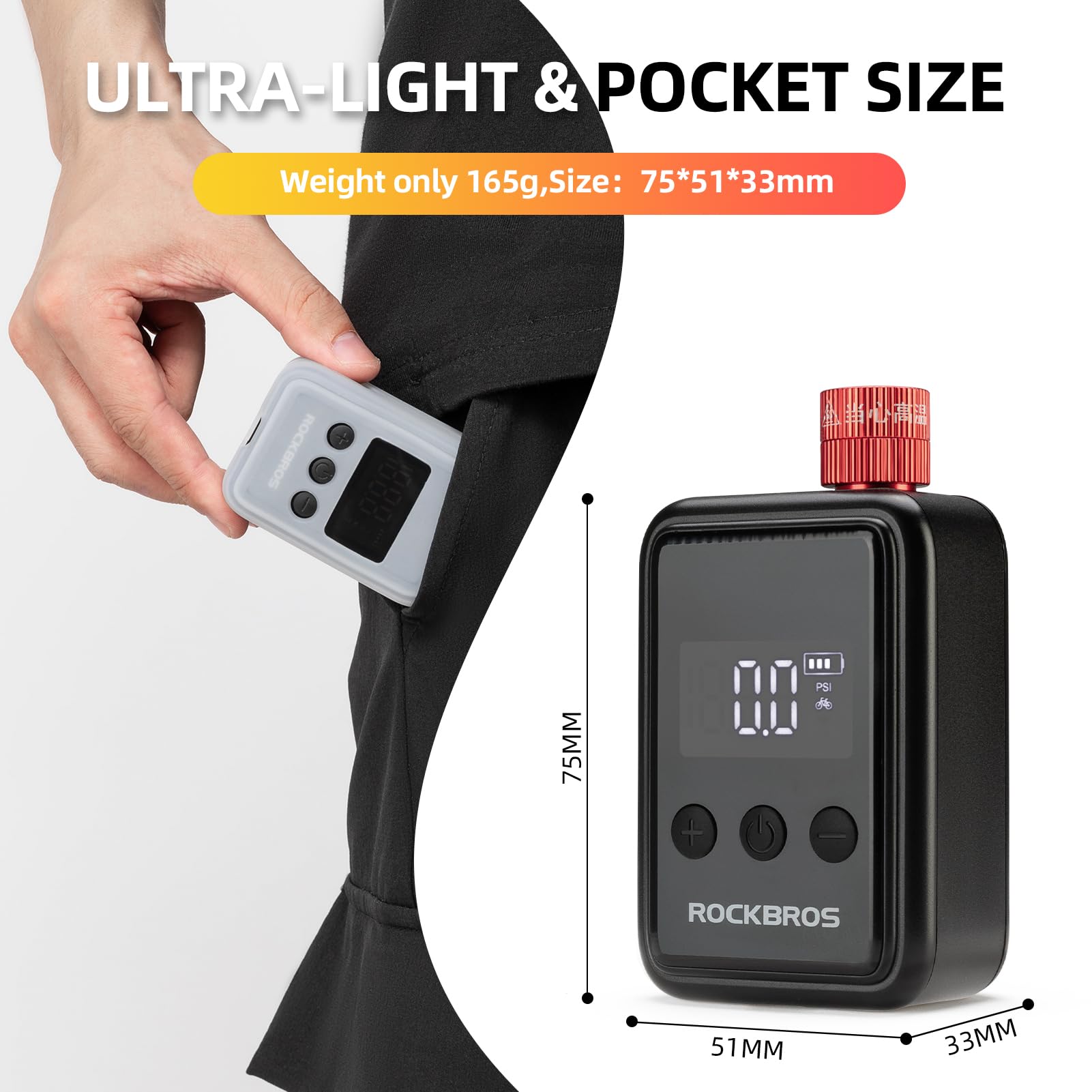 ROCKBROS HW140 Mini Electric Air Bike Tire Pump 150PSI 500mAh