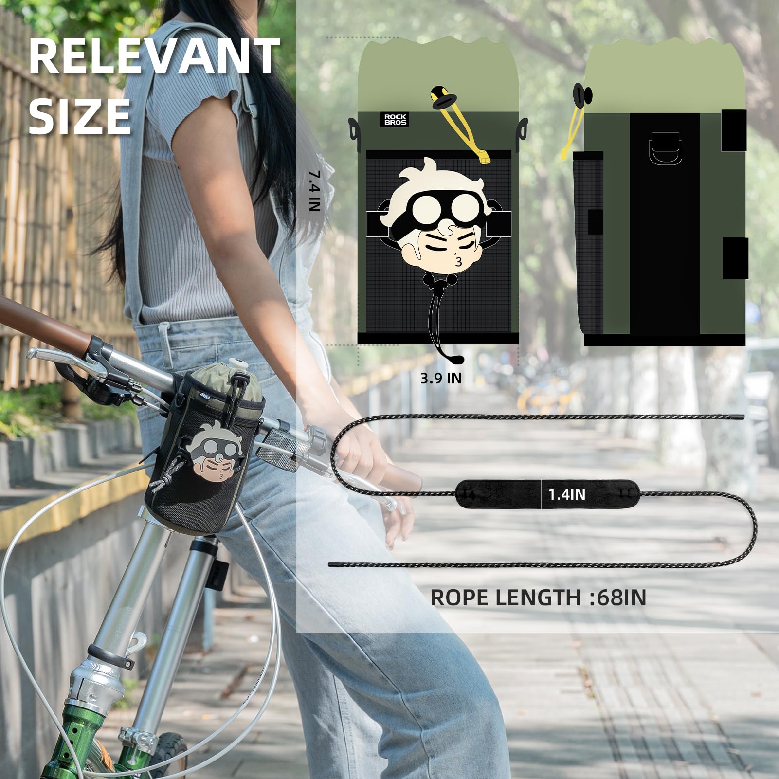 ROCKBROS Bike Water Bottle Holder with Mesh Pockets for Kids Adults