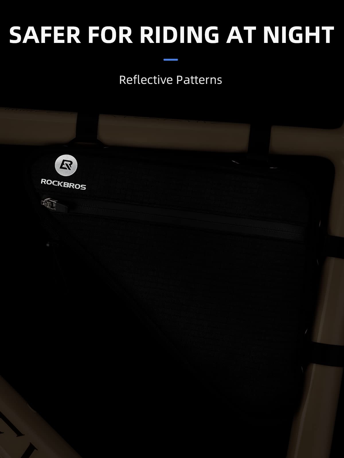 ROCKBROS Reflective Bike Frame Bag with Mesh Side Pockets, 1.5L - ROCKBROS