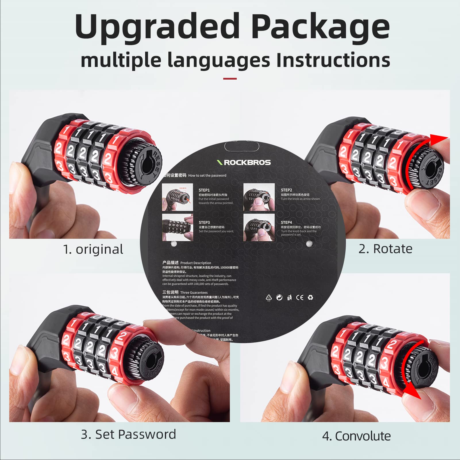 ROCKBROS 5-Digit Bike Lock Cable 70 Inch Combination Lock (5.9ft)