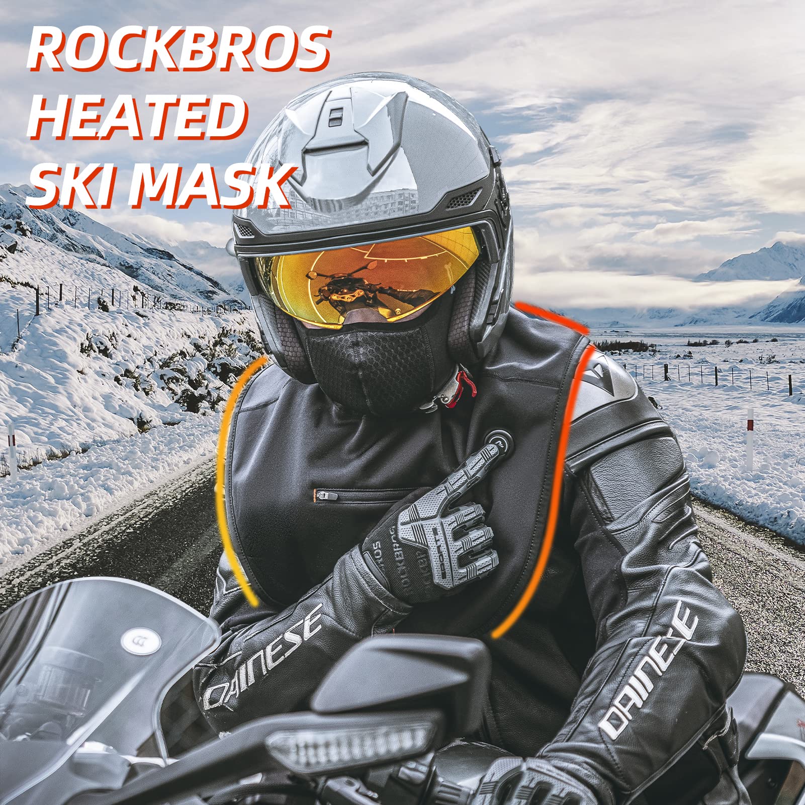 Pasamontañas ROCKBROS térmico de esquí para clima frío, máscara facial USB recargable de invierno sin batería