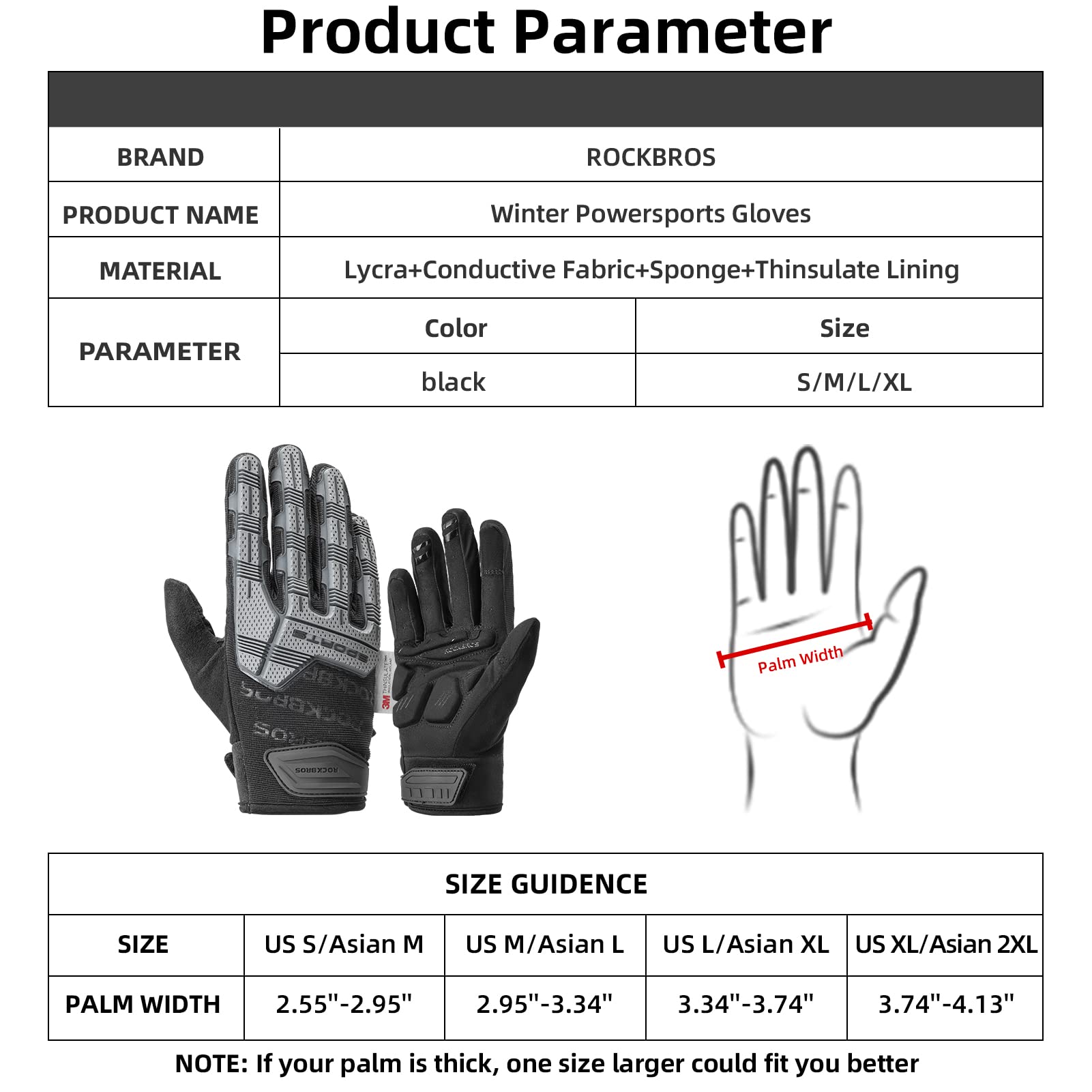 ROCKBROS Winter Touchscreen Motorcycle Gloves with Palm Padding & Knuckle Protection