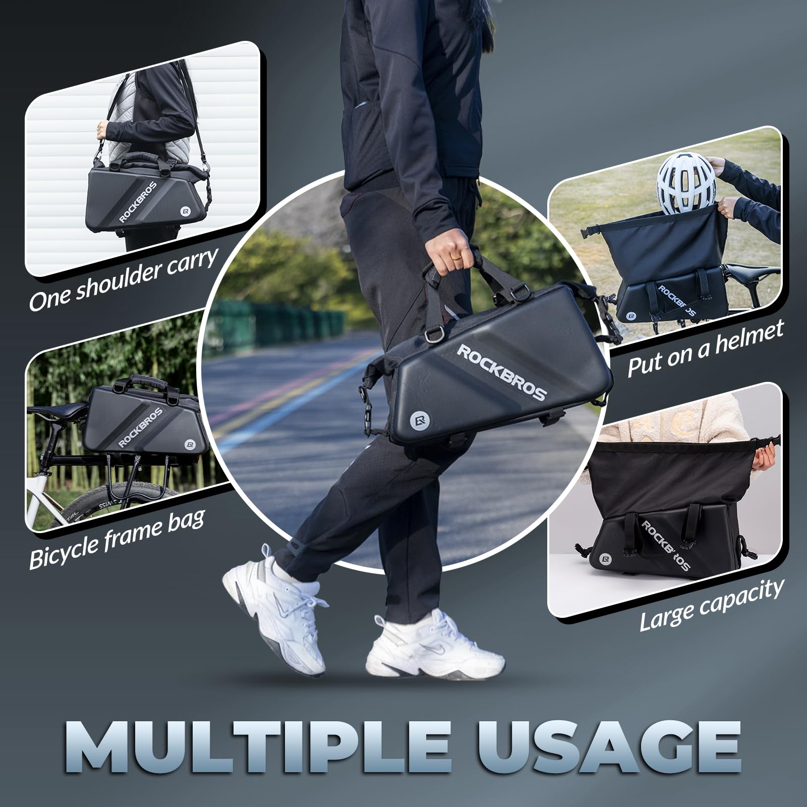 ROCKBROS Bike Trunk Bag Top Expandable Rear Rack Bag, EVA Hard Shell - ROCKBROS