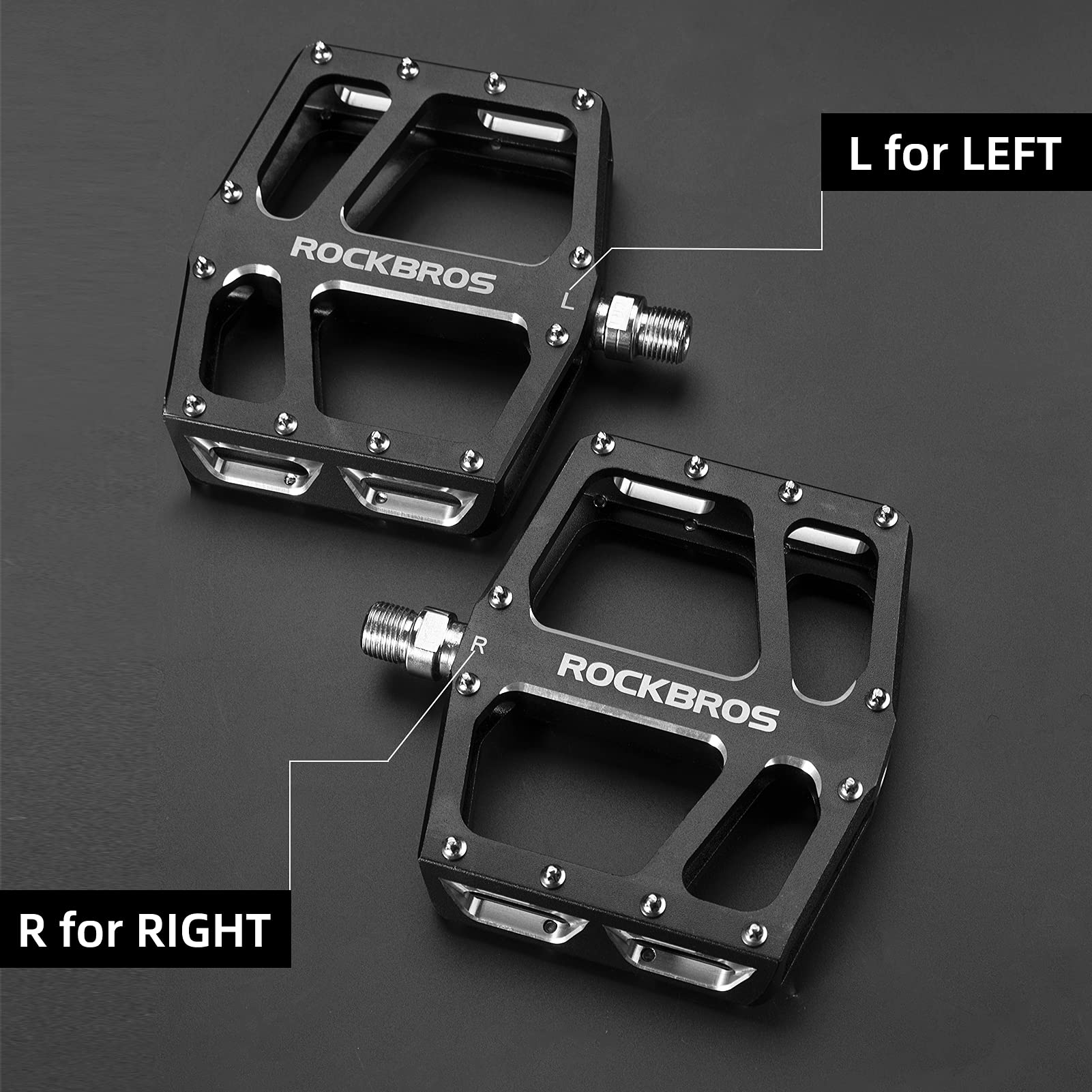 ROCKBROS Aluminum Wide Platform Mountain Bike Pedals with Grippy Pins - ROCKBROS