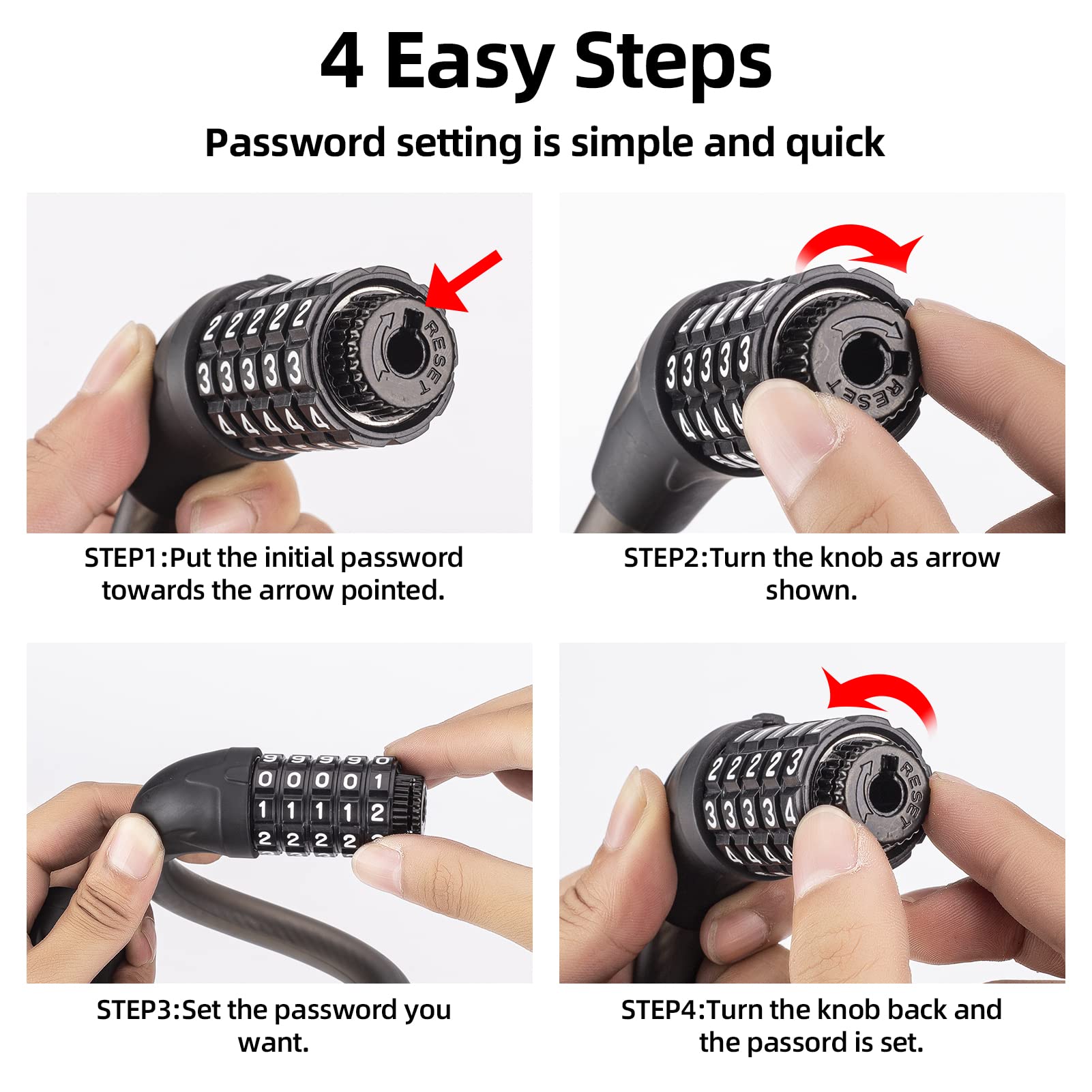 ROCKBROS 5-Digit Combination Bike Lock Lightweight Anti-Theft Cable Black