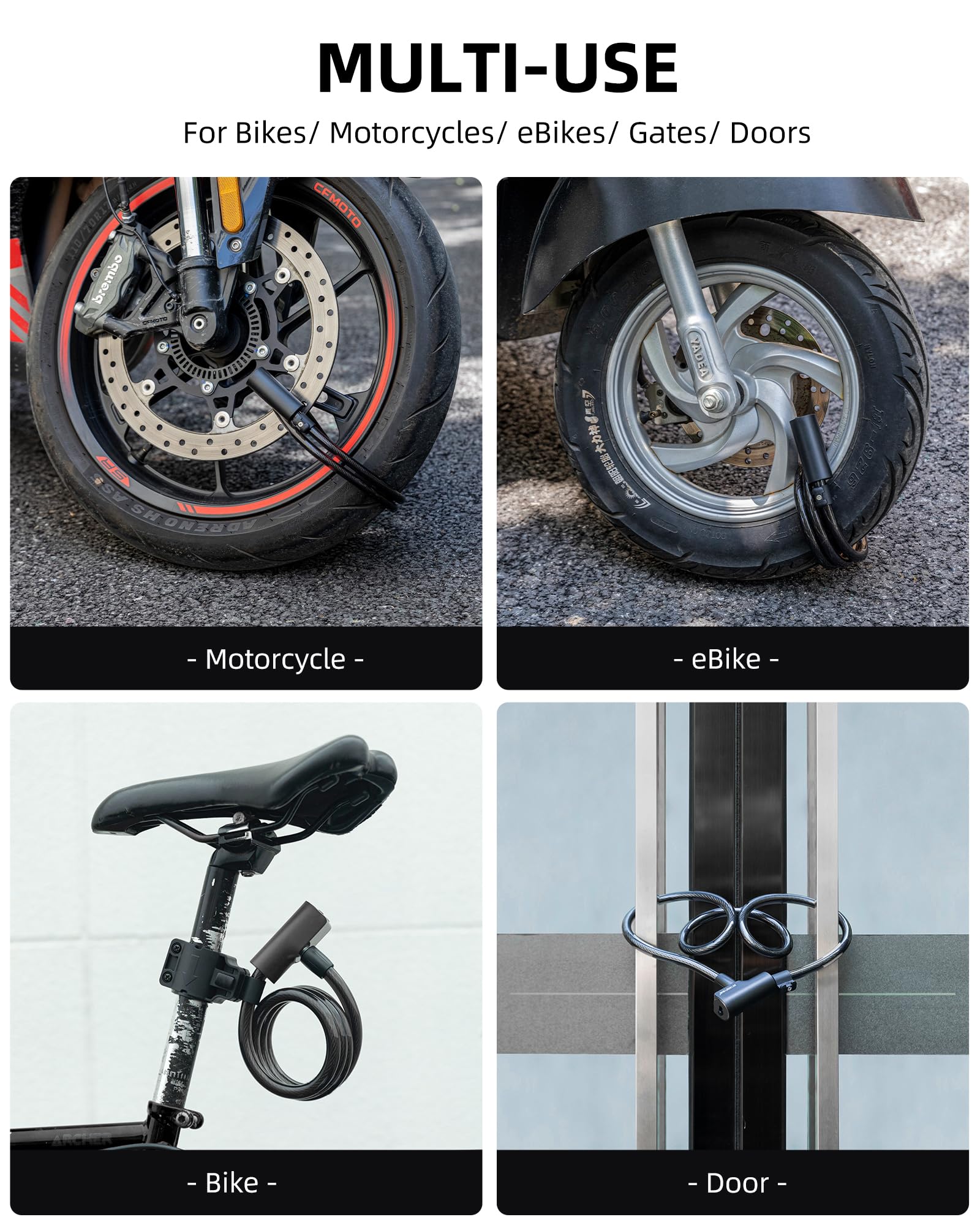 ROCKRBOS Bike Cable Lock with Key, ABS Lock Shell, 2 Keys & 1 Mount Bracket