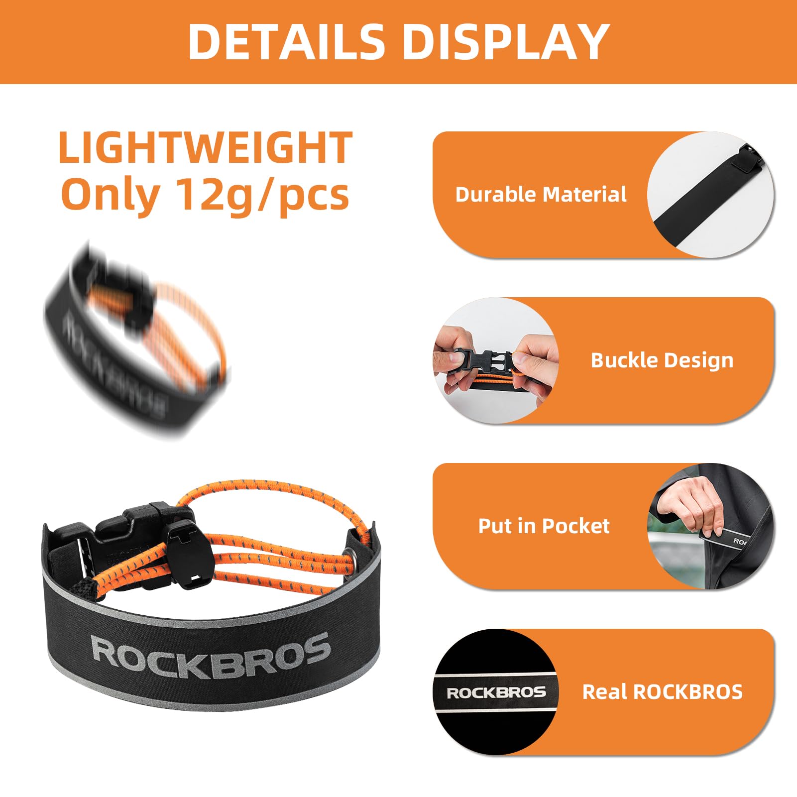 ROCKBROS Reflective Cycling Ankle Bands - Adjustable Pant Leg Straps