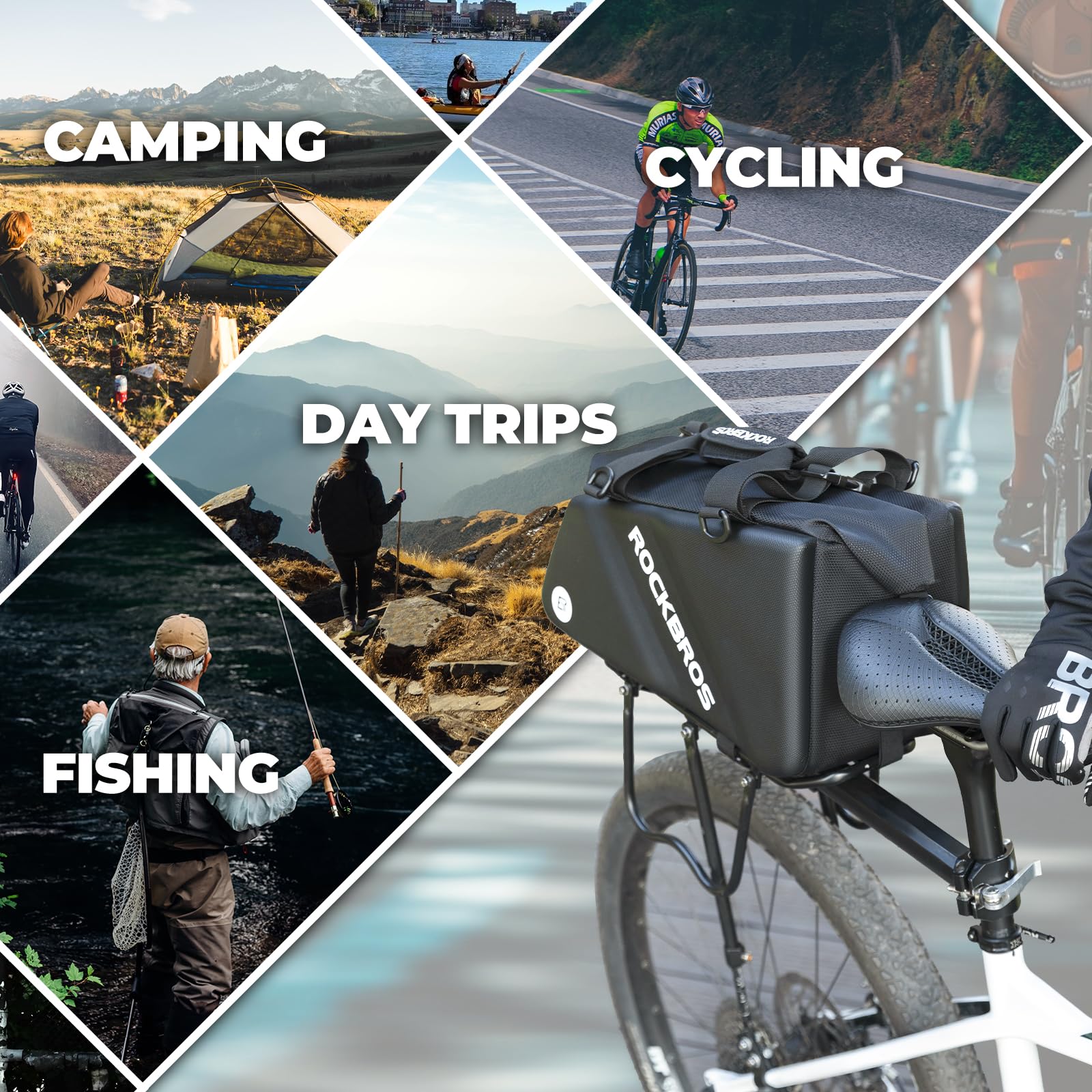 ROCKBROS Bike Trunk Bag Top Expandable Rear Rack Bag, EVA Hard Shell - ROCKBROS