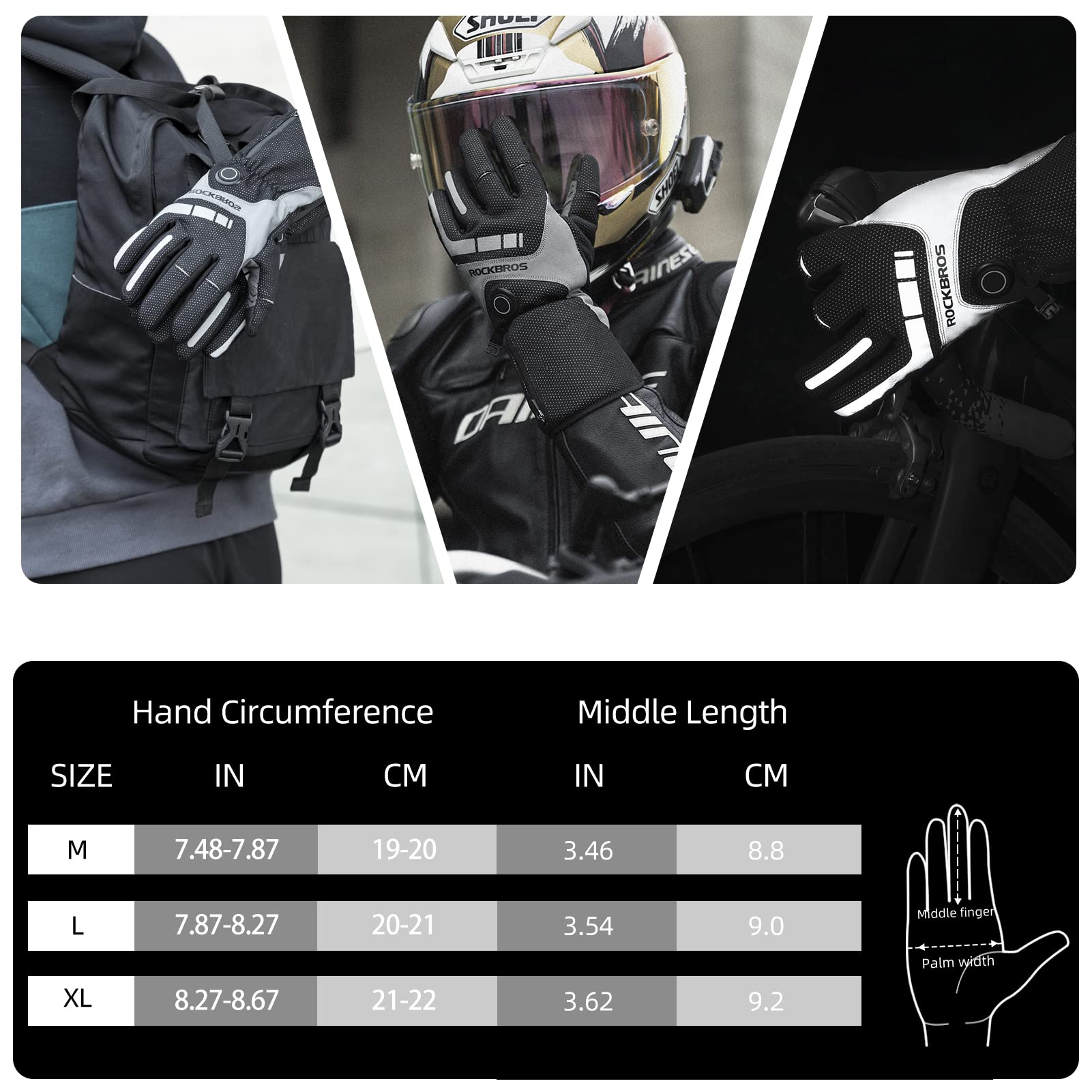 ROCKBROS Rechargeable Heated Gloves 4000mAh Touchscreen Windproof Thermal