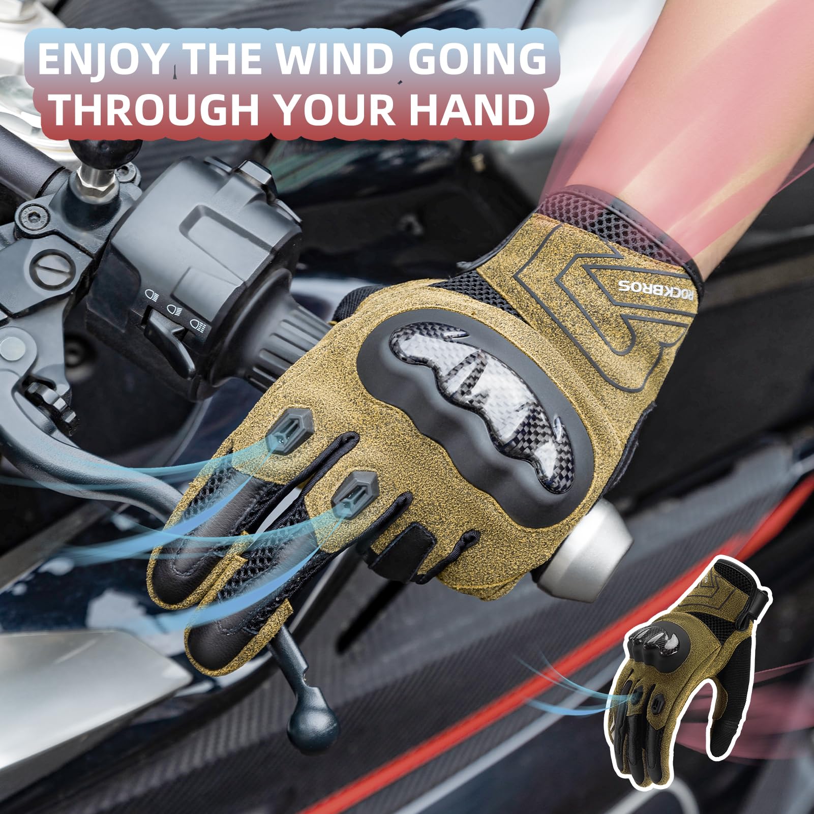 ROCKBROS Touchscreen Motorcycle Gloves, Full Finger Gear with Hard Carbon Fiber Shell