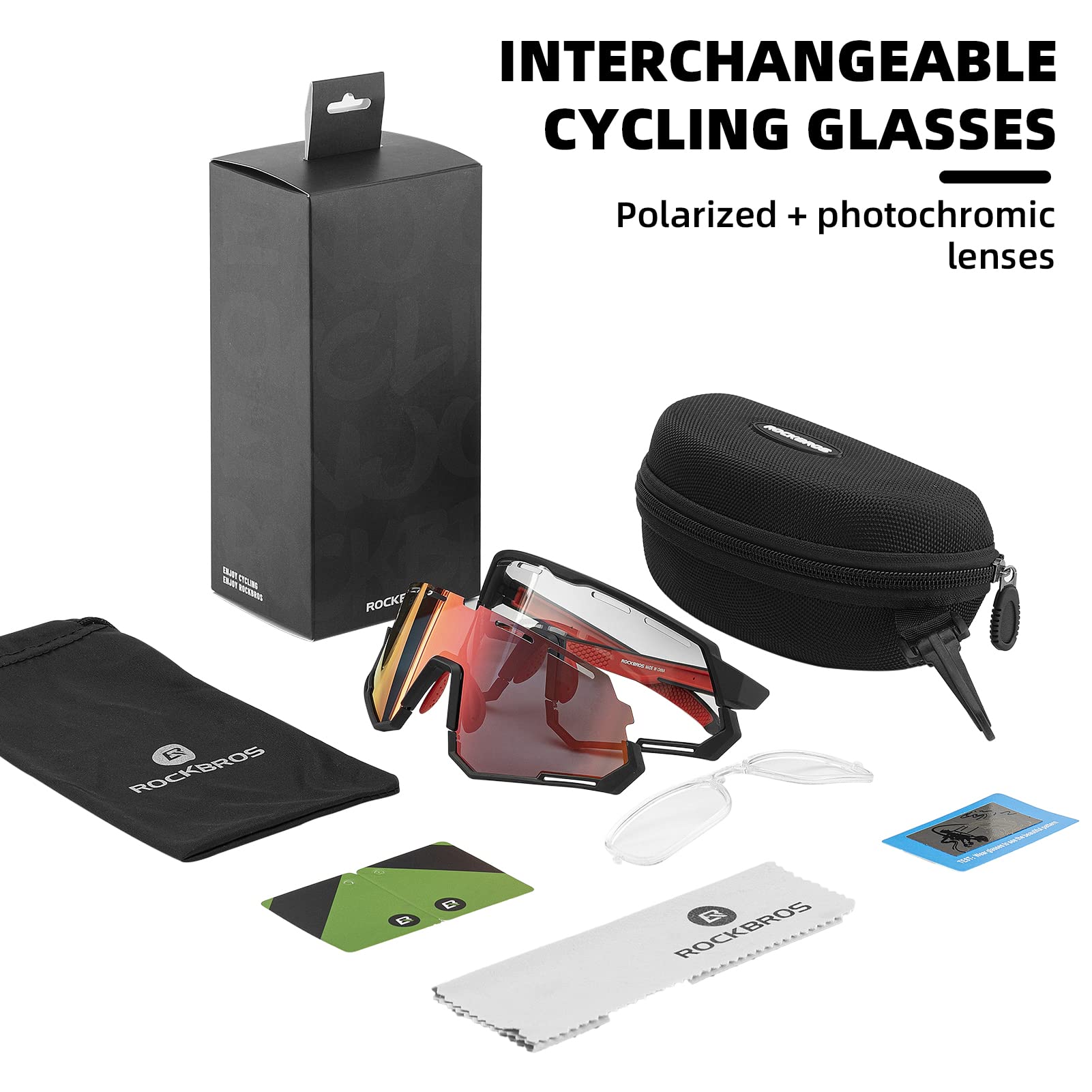 ROCKBROS Cycling Glasses Polarized Photochromic Goggles 2 Lens - ROCKBROS