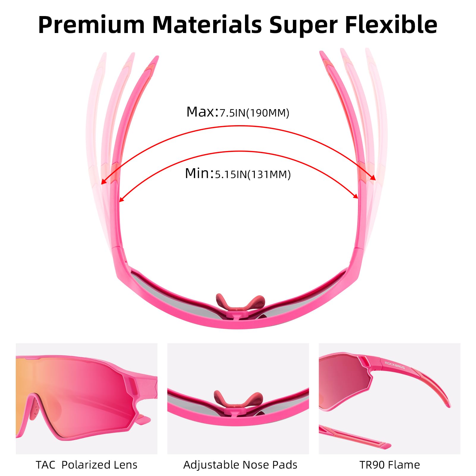 kids polarized sunglasses with rubber nose pads anti slip#color_pink