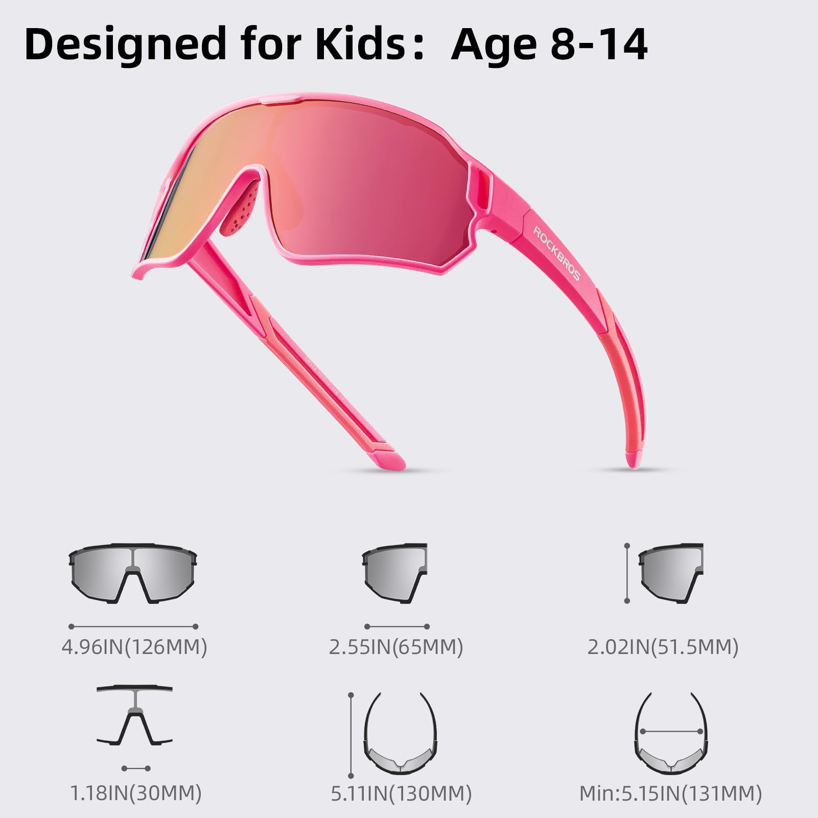 rockbros kids polarized sunglasses with uv protection#color_pink