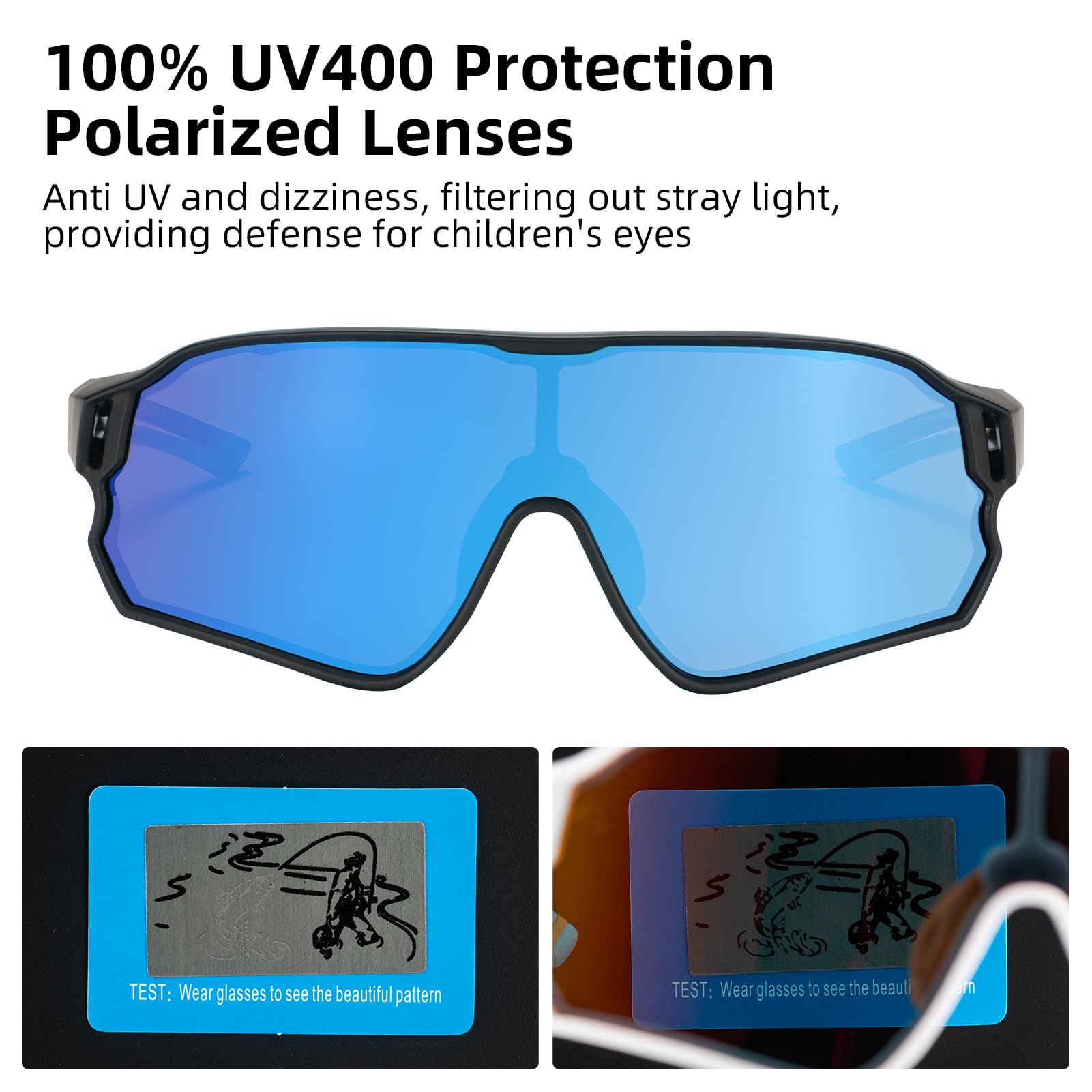 rockbros kids polarized sunglasses with durable TR90 frame#color_black