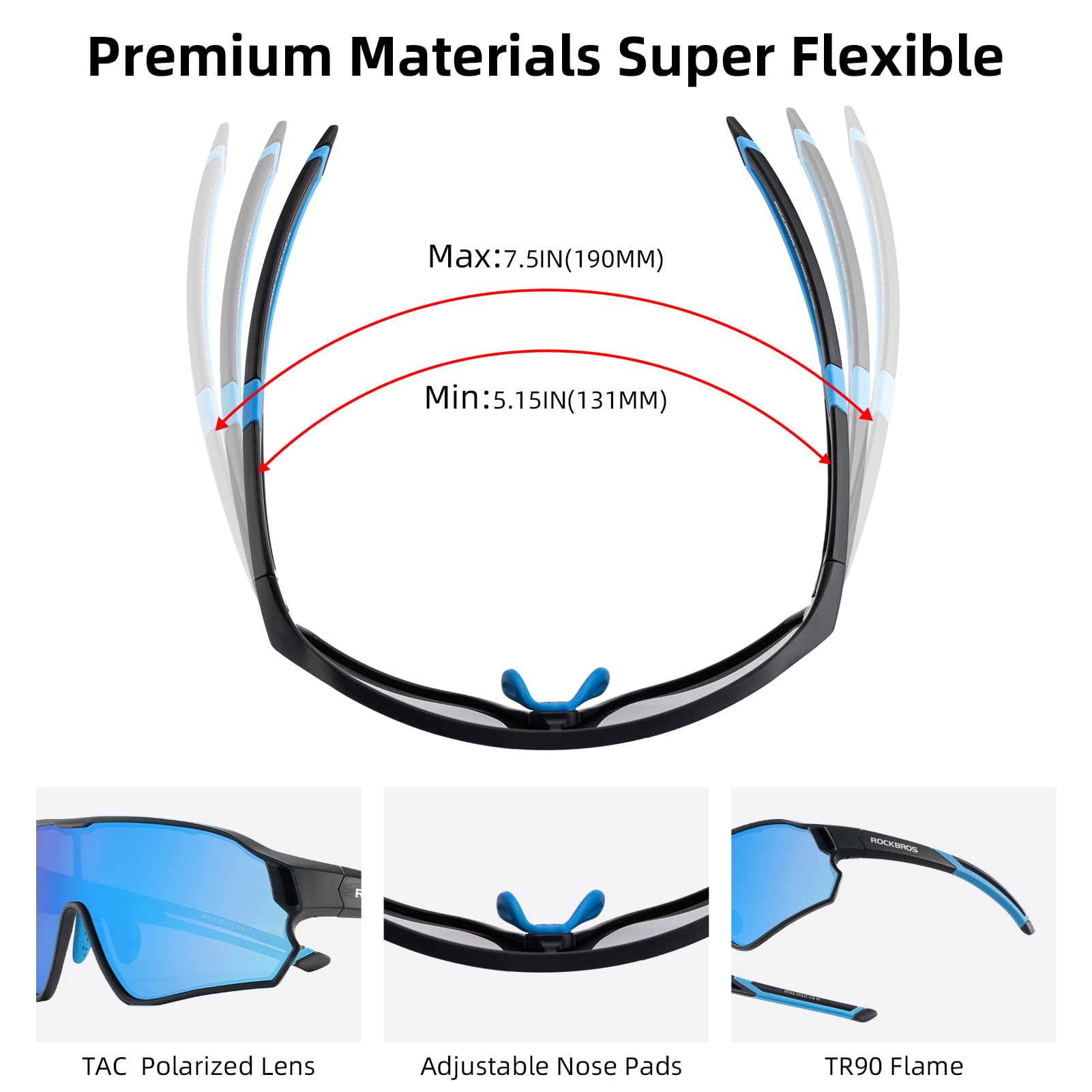 rockbros stylish kids polarized sunglasses with adjustable nose pads#color_black