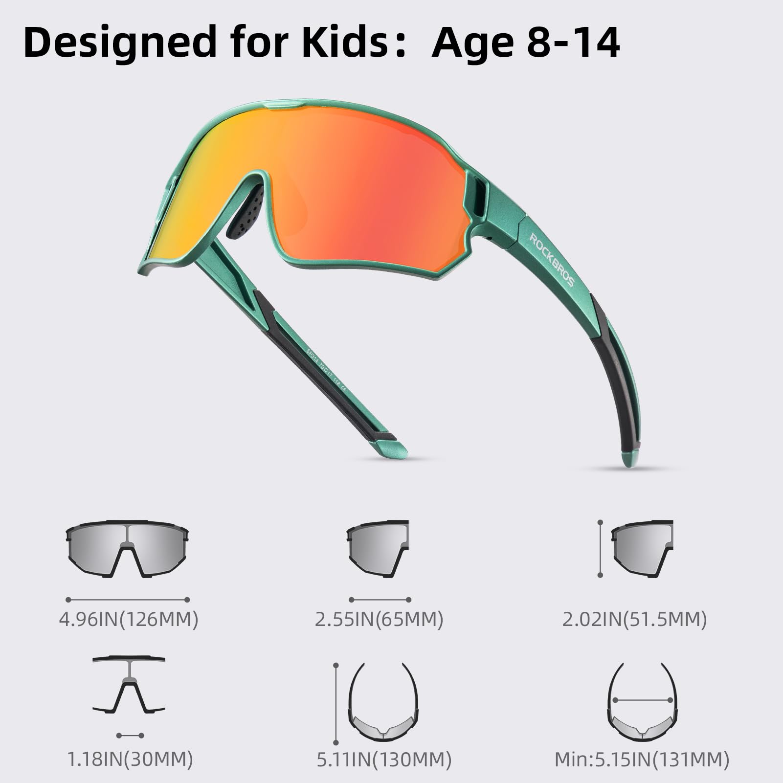 rockbros uv400 protection sunglasses for kids#color_green