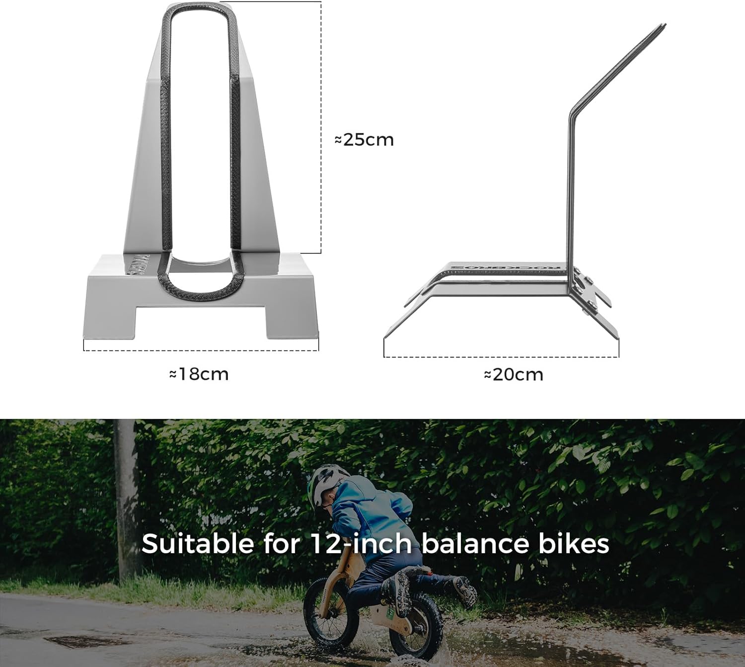 Aparcabicicletas en forma de L para patinete/bicicleta infantil de 12 pulgadas