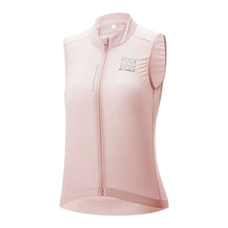 Pink sleeveless jacket with 'Rock Bros' branding on a white background #color_pink