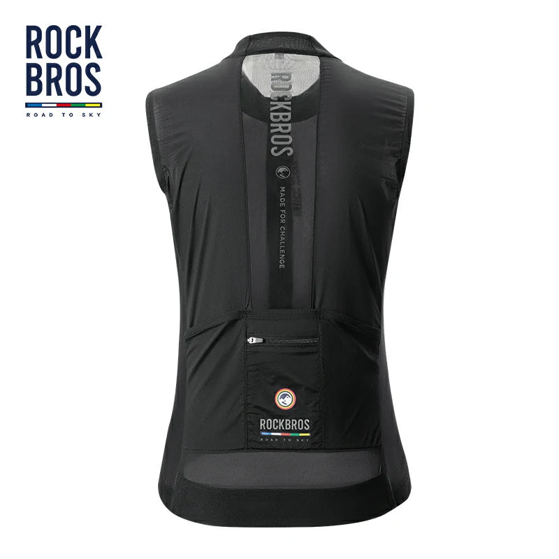 Black sleeveless jacket with RockBros branding on a white background #color_black