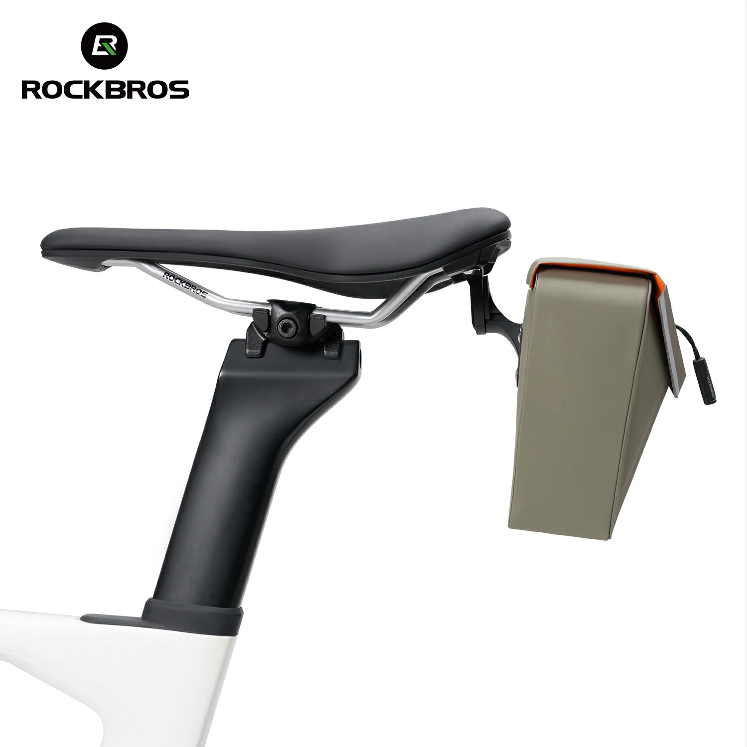 Bicycle seat with a holder attached, featuring the RockBros brand.