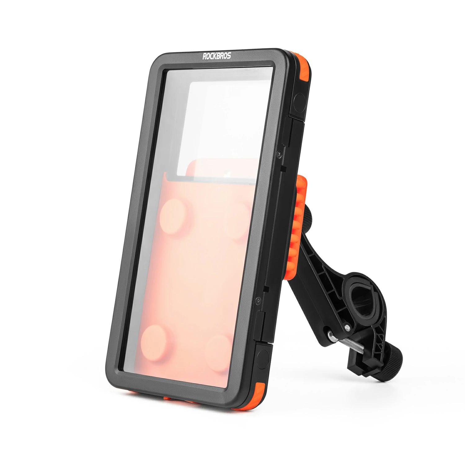 Phone case with screen protector and mount on a white background #color_Handlebar-Orange
