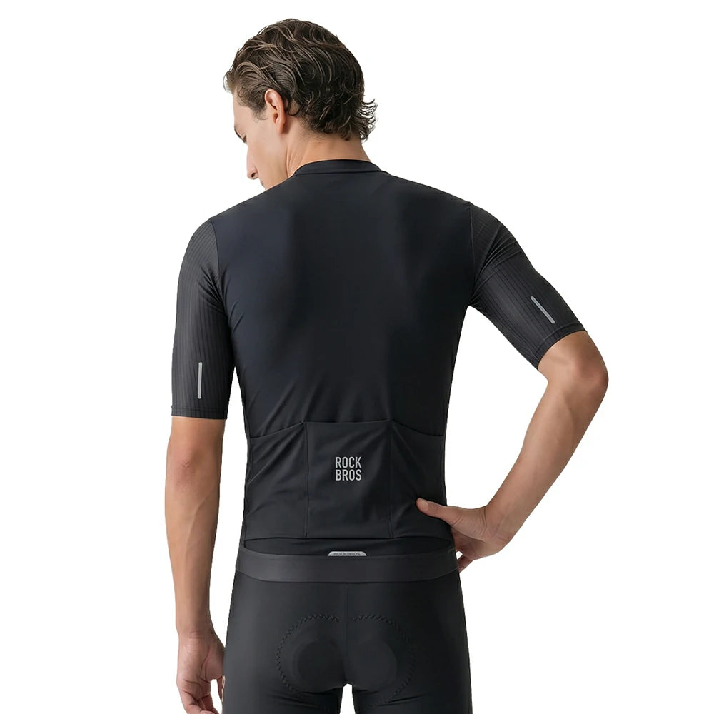 Lightweight black road bike jersey with reflective details for men #Color_Black