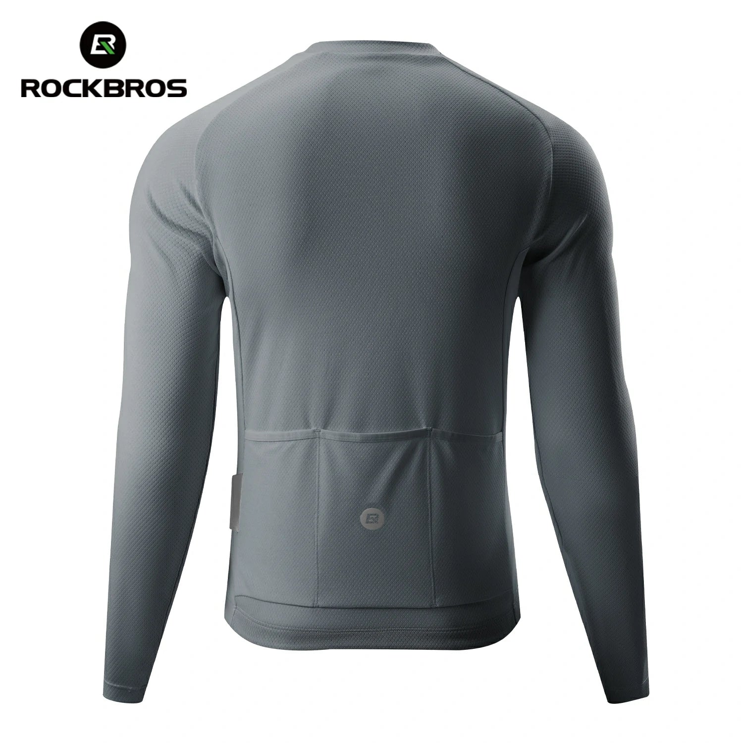 Gray long-sleeve athletic shirt on a white background with RockBros branding. #Color_Gray