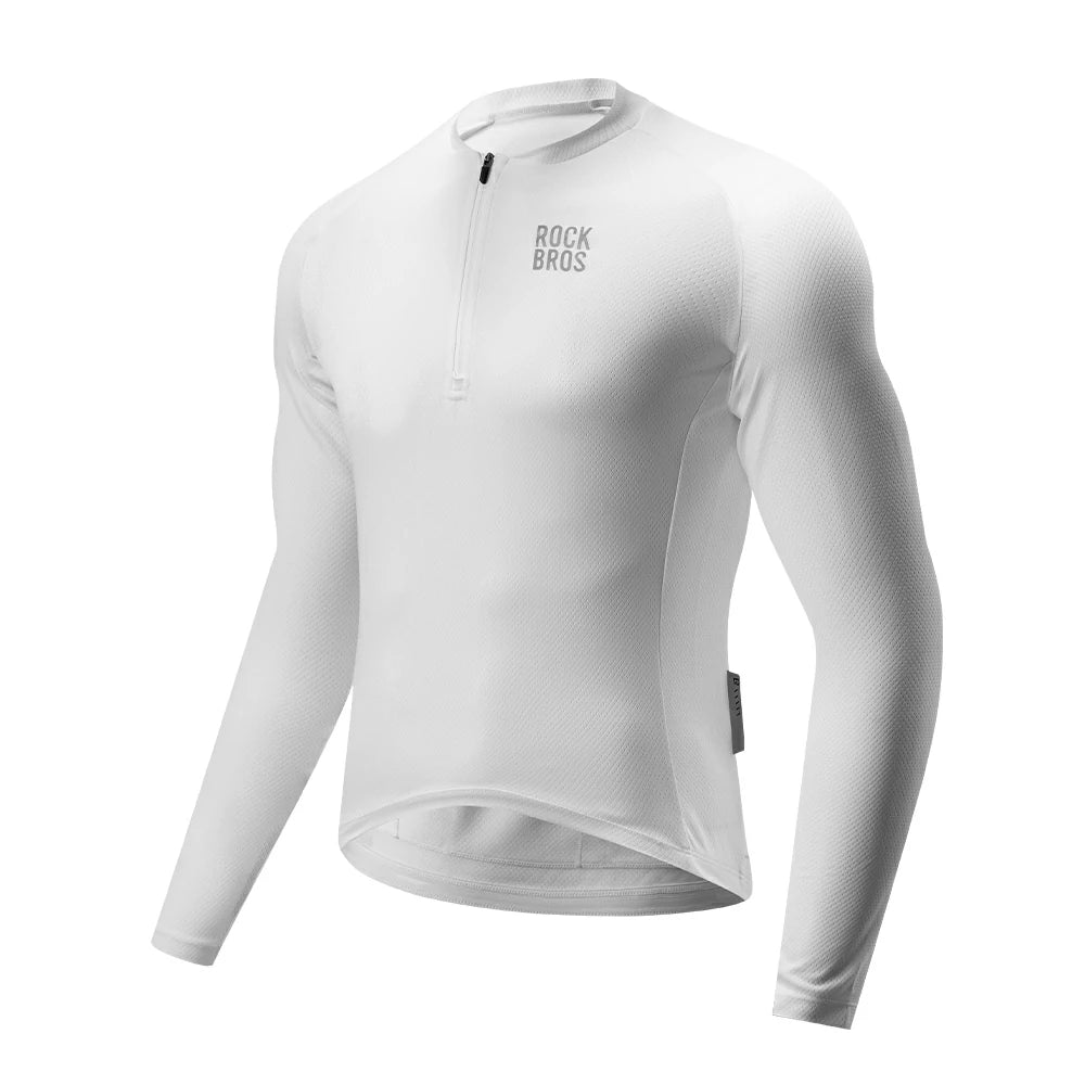 White long-sleeve athletic shirt with 'RockBros' branding on a white background #Color_White